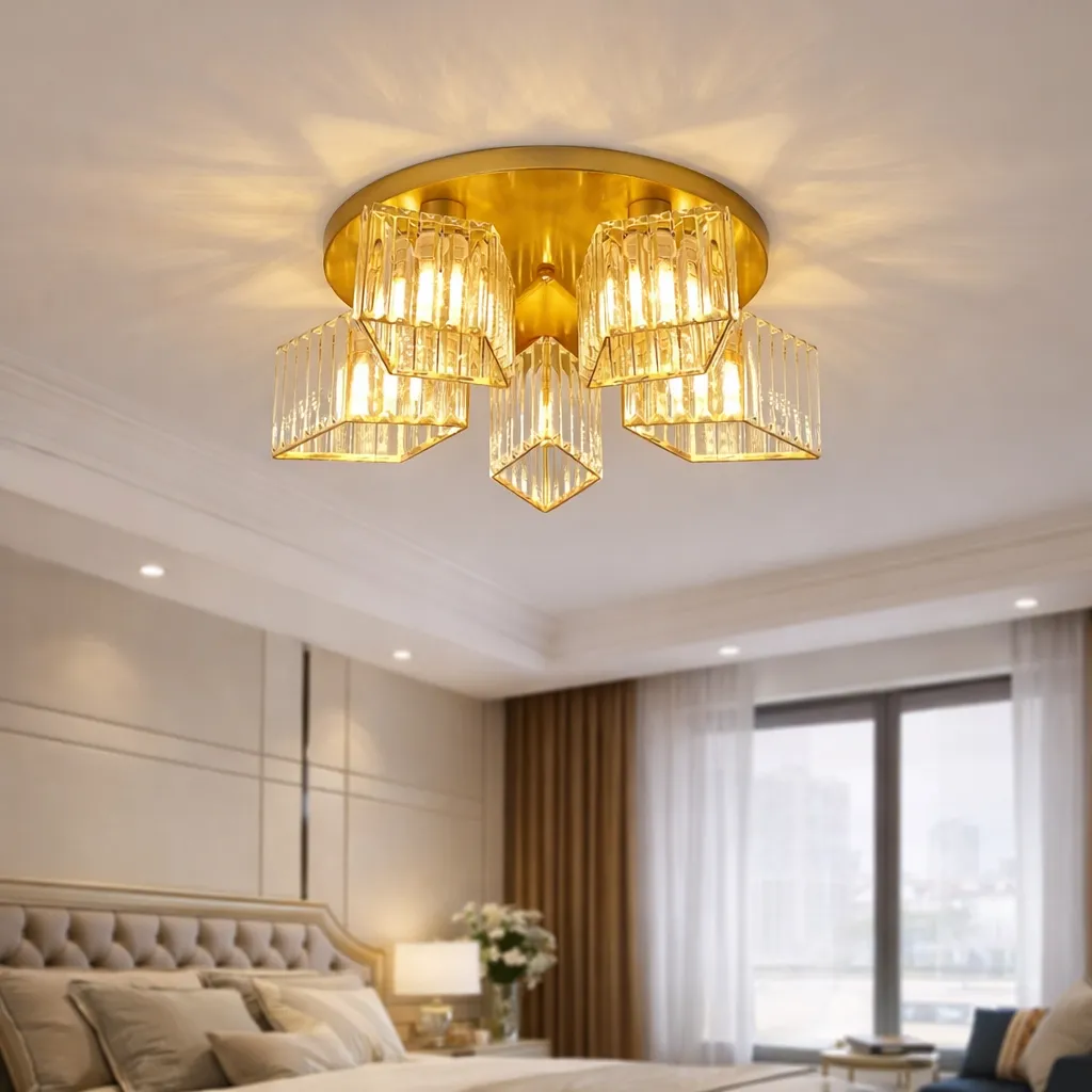 Alessandro Design Sasha LC117/5GD candelabru cu abajur auriu 5xE27