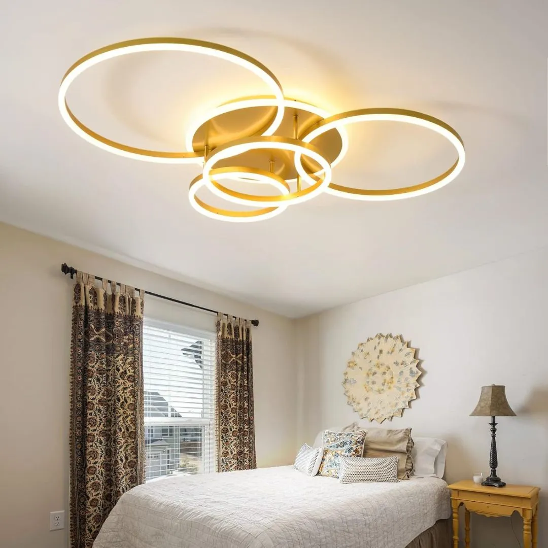 Rinova lustra LED 4 cercuri 112W aurie dimabila telecomanda