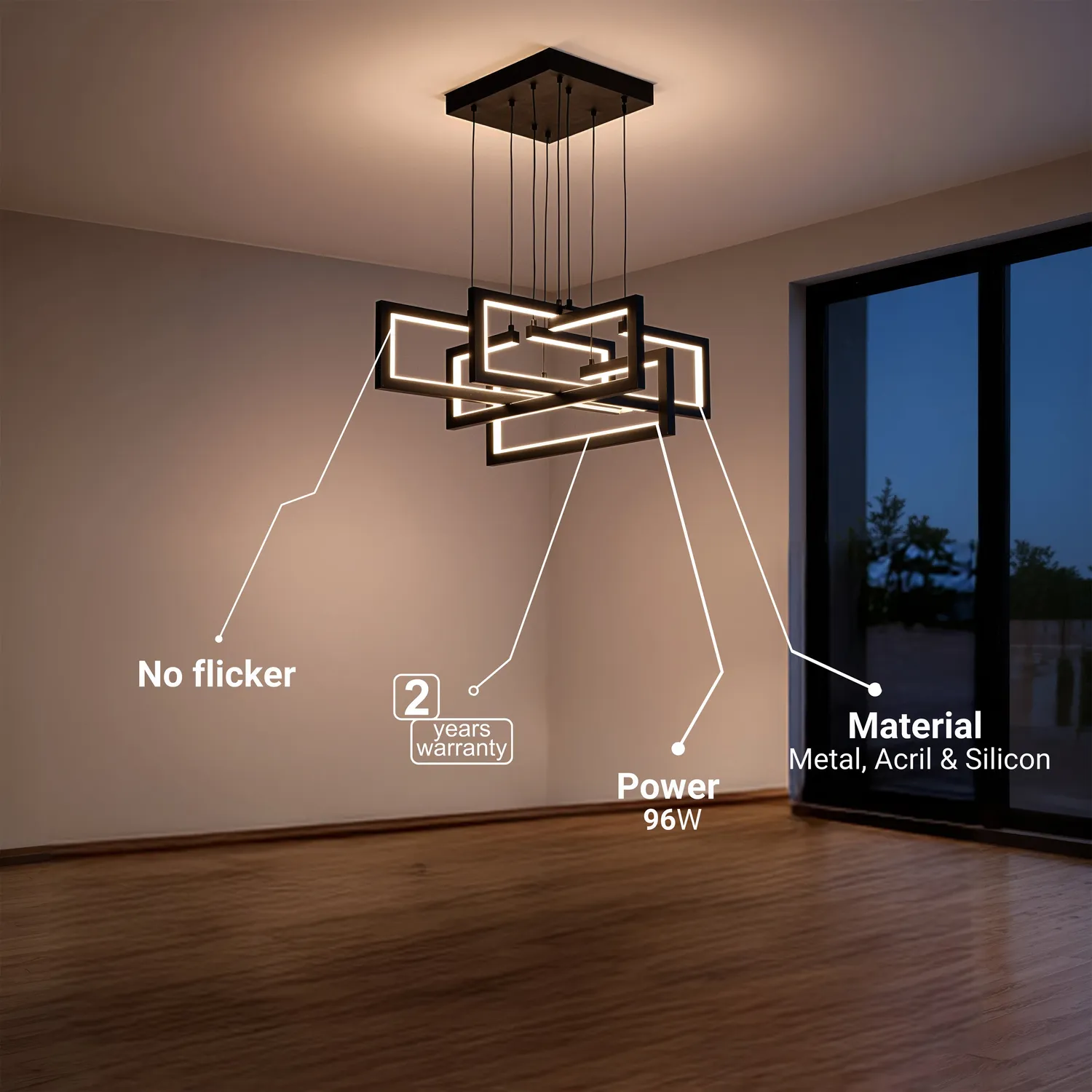 Alessandro Design lustra LED suspendata 96W neagra 4 elemente