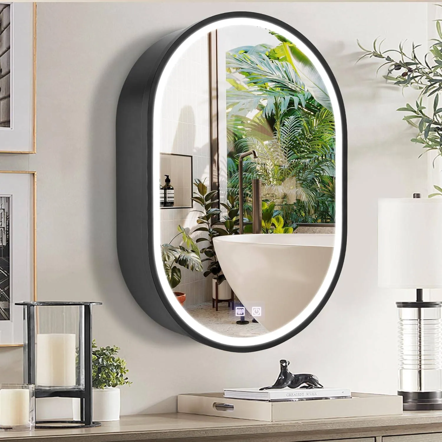 Alessandro Design 50x80cm oglinda LED ovala cu dulap neagra