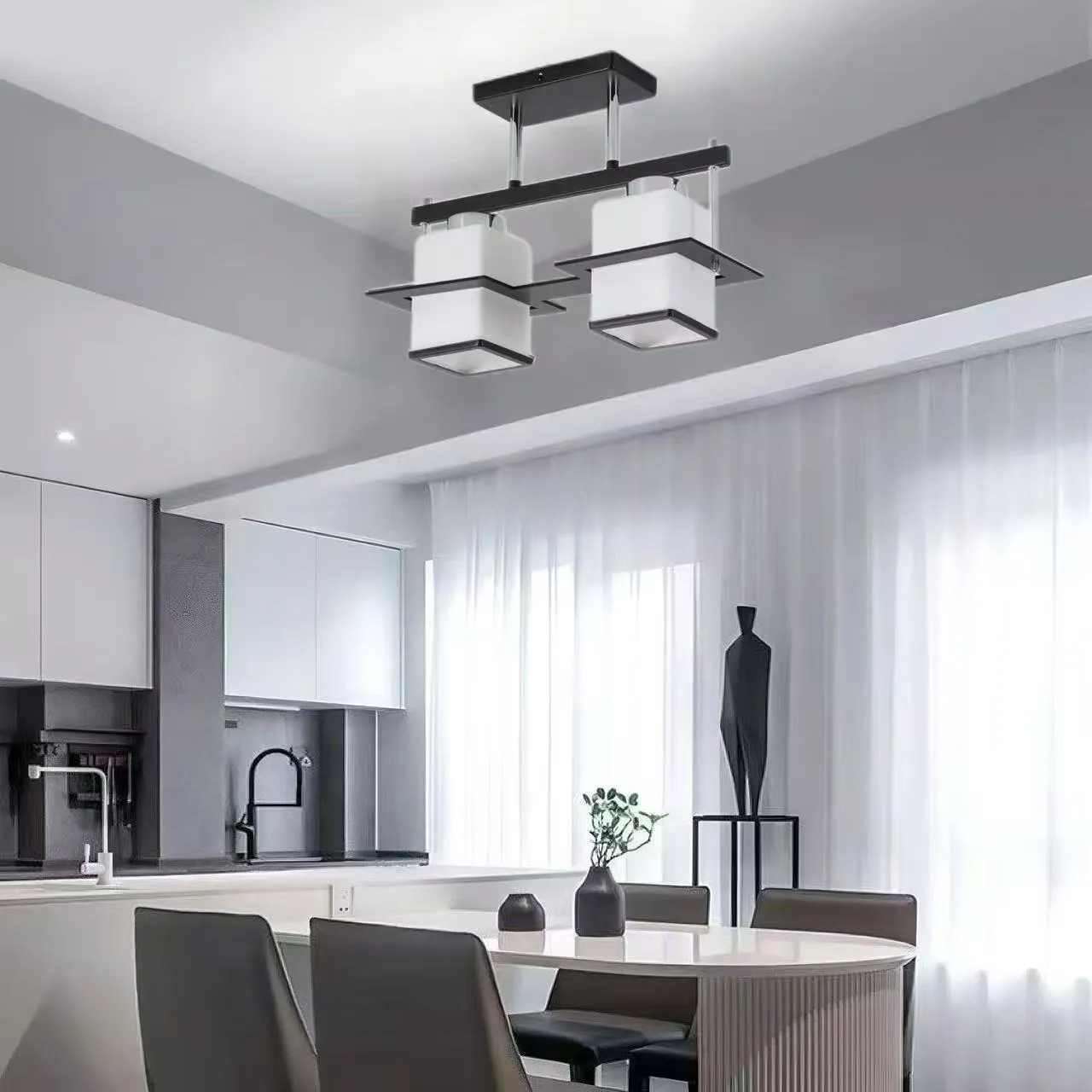 Alessandro Design Aramis lustra gri-negru 2xE27 abajur lemn
