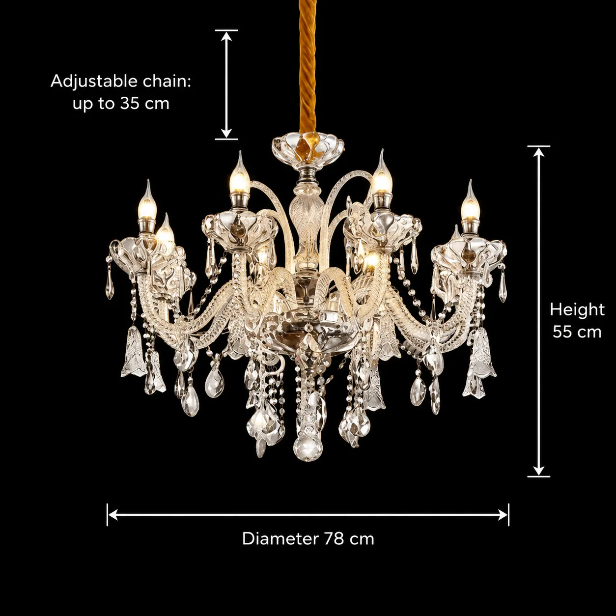 Alessandro Design candelabru cristal argintiu 8xE14 78cm
