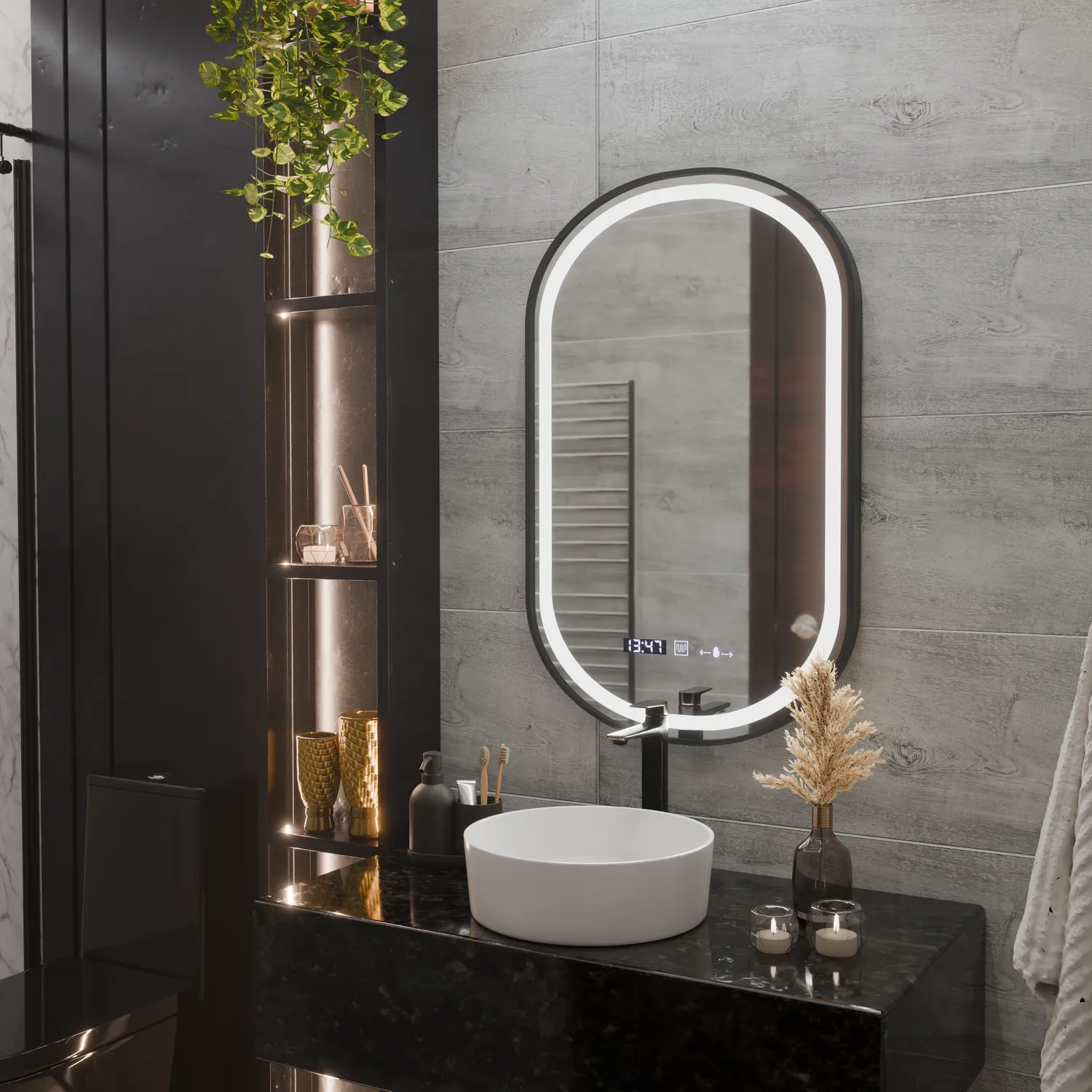 Alessandro Design Helmut Oglindă LED Neagră 45x90 Touch
