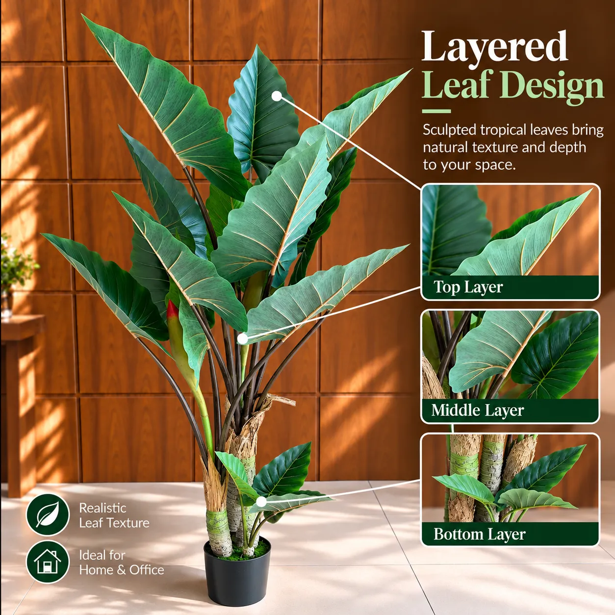 Alessandro Design Alocasia planta artificiala 160 cm verde 3 tulpini