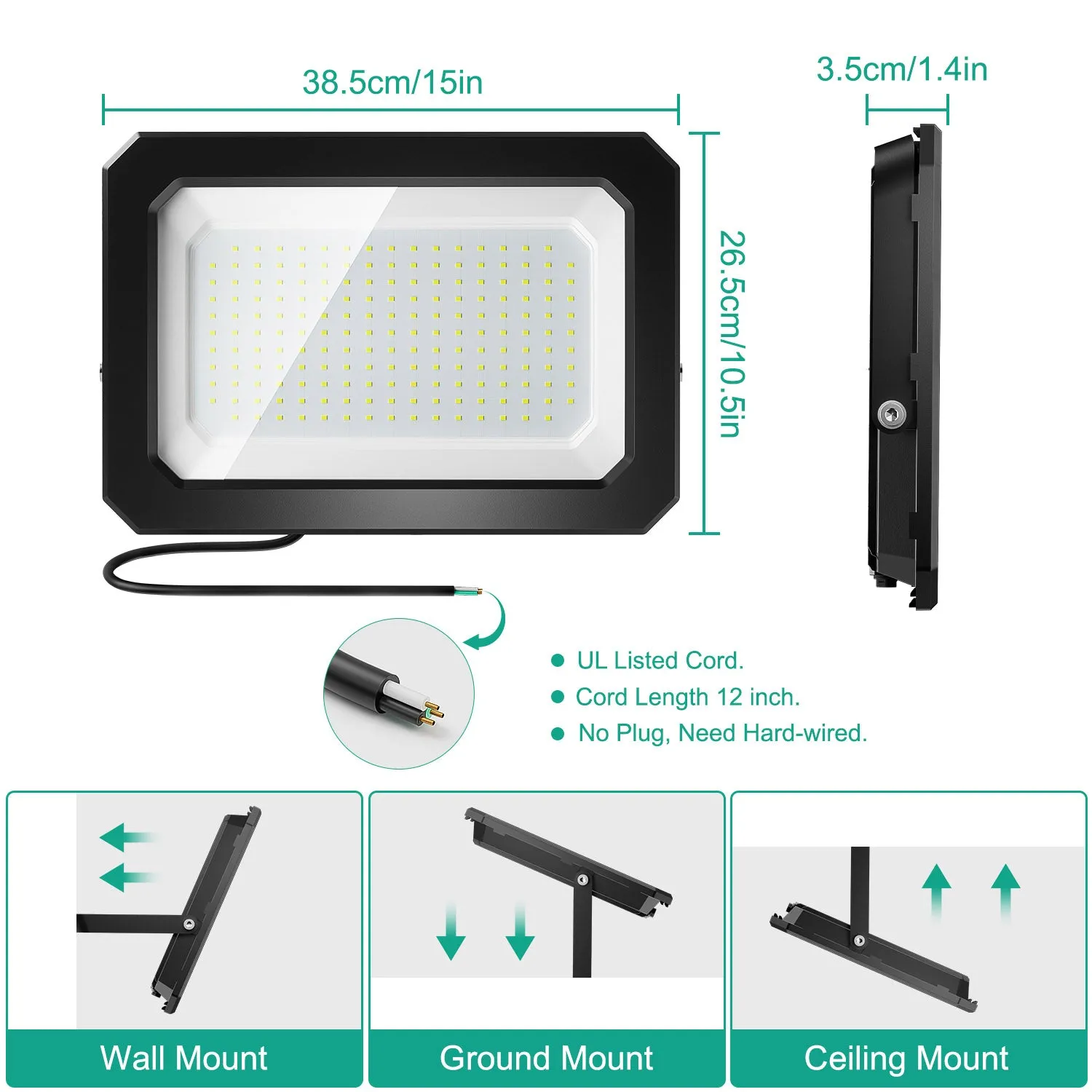 Ustellar proiector LED 200W 18000lm set 2 buc alb rece