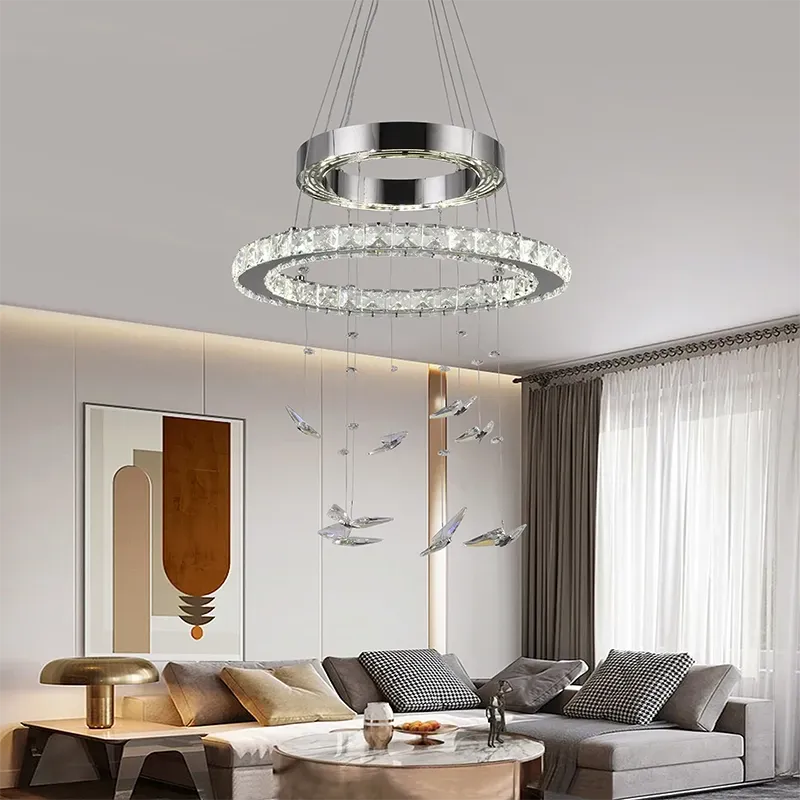 Alessandro Design 2 Cercuri lustra LED cristal 36W crom 40x50cm