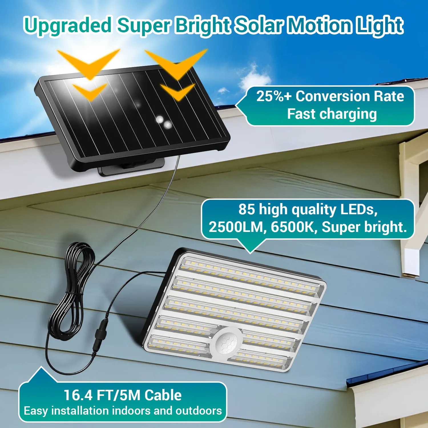 Ustellar lampa solara LED exterior 6500K 3 buc senzor