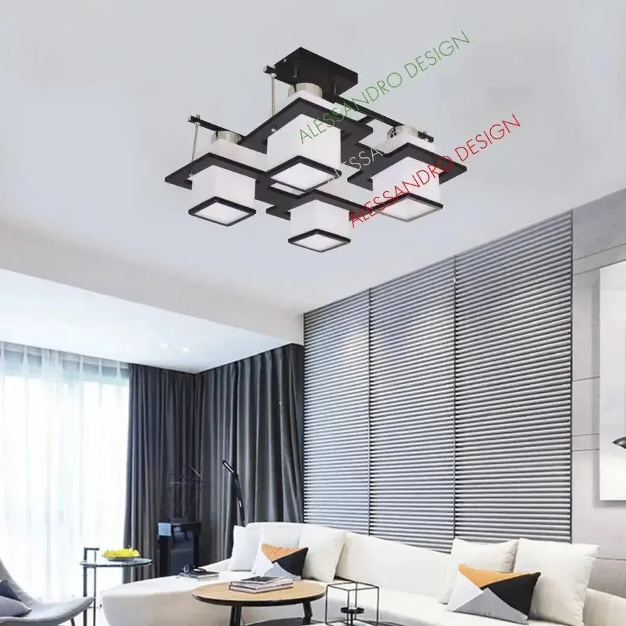 Alessandro Design Aramis lustra cu abajur 4xE27 alb negru