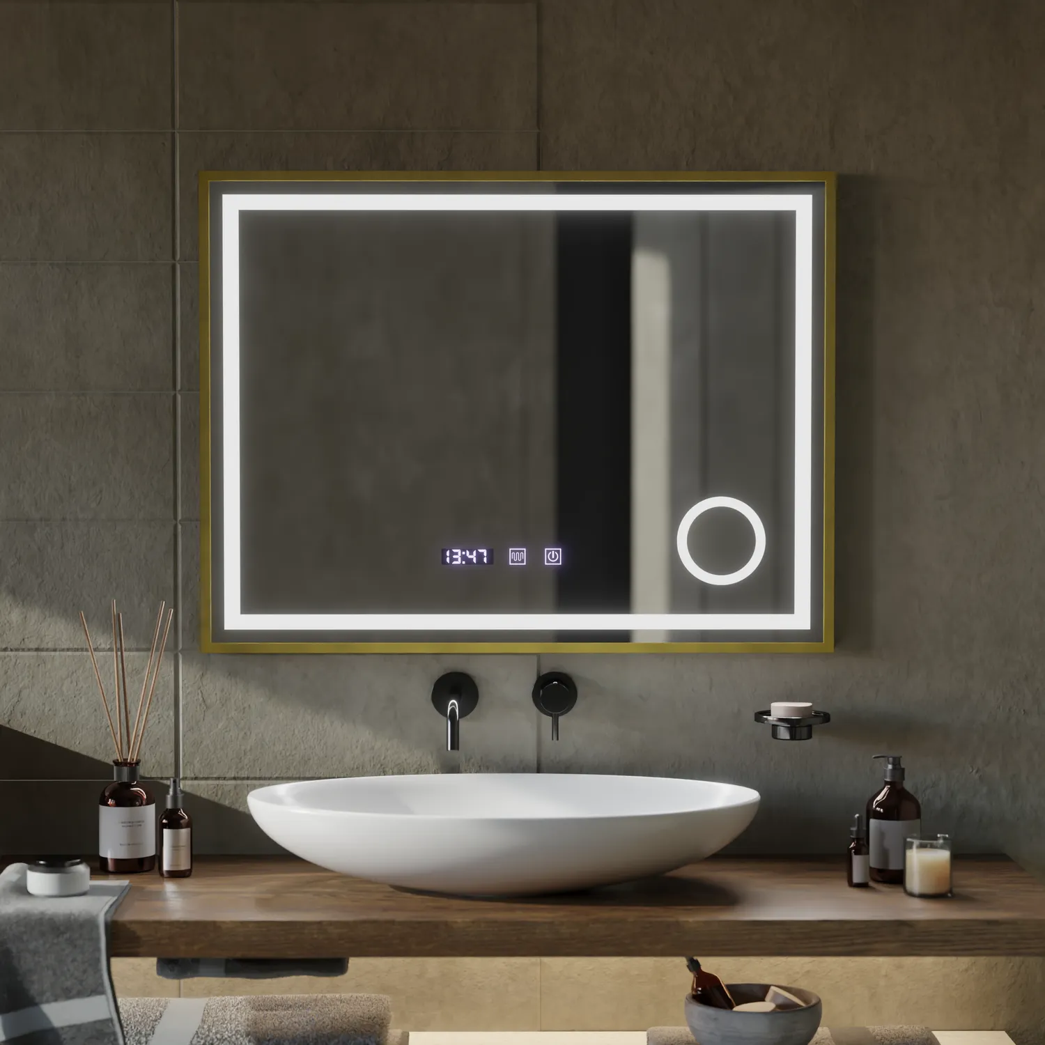 Alessandro Design CLARUS oglindă LED aurie 80x60cm touch