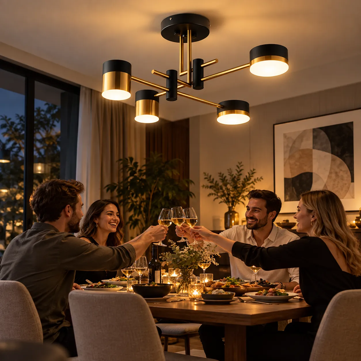 Alessandro Design Palius lustra LED neagra 4 brate 17W
