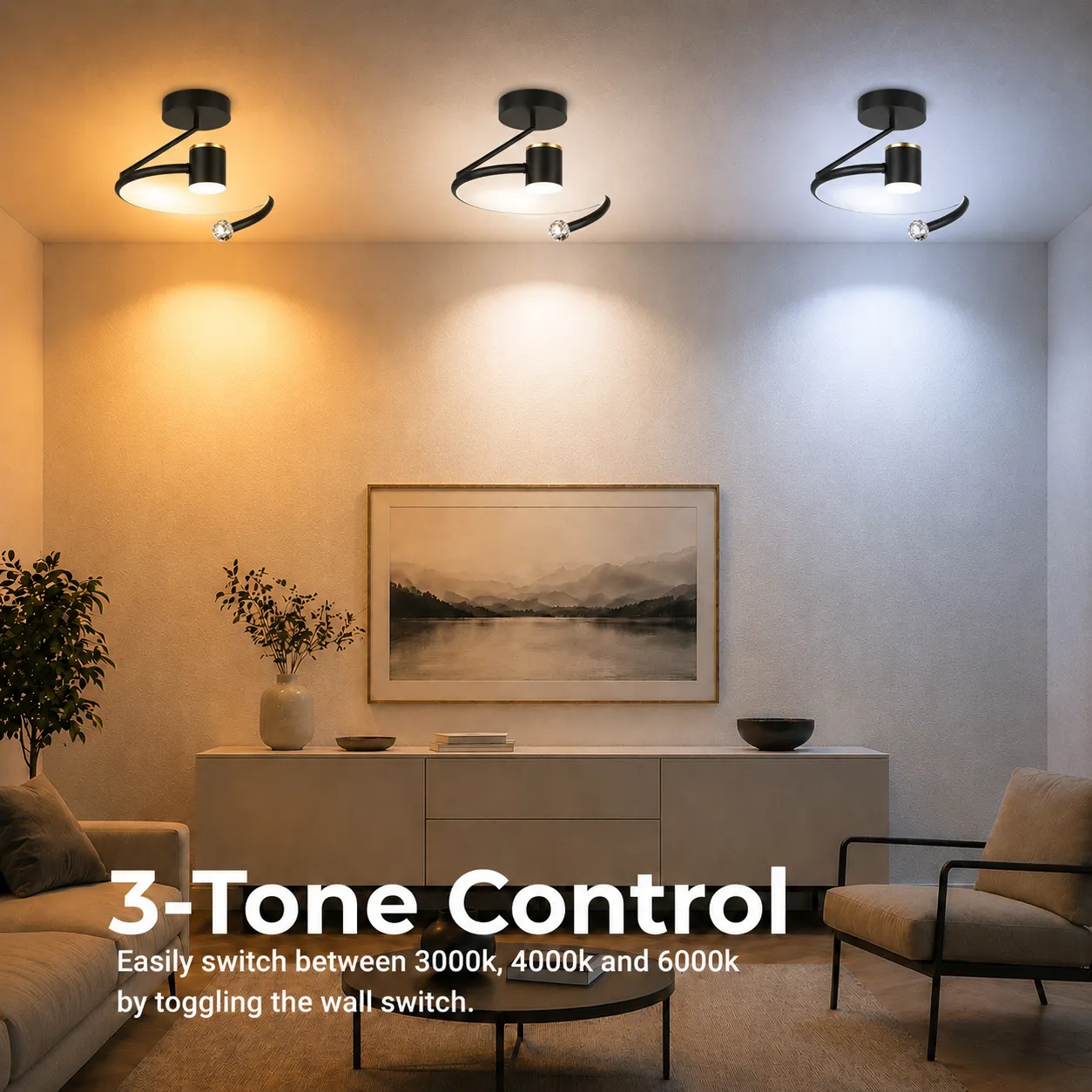 Alessandro Design lustra LED 24W neagra 30x25cm 3 culori