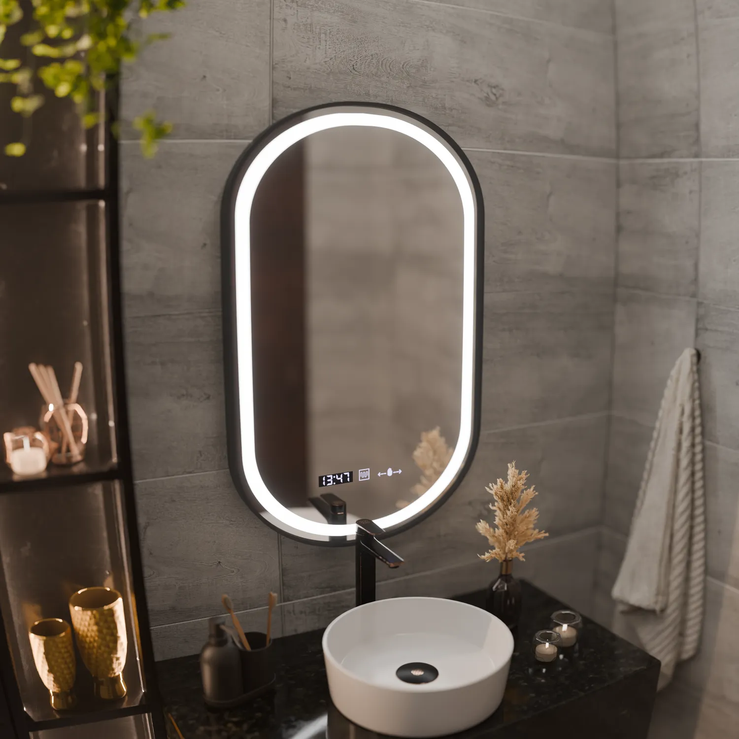 Alessandro Design Helmut Oglindă LED Neagră 45x90 Touch