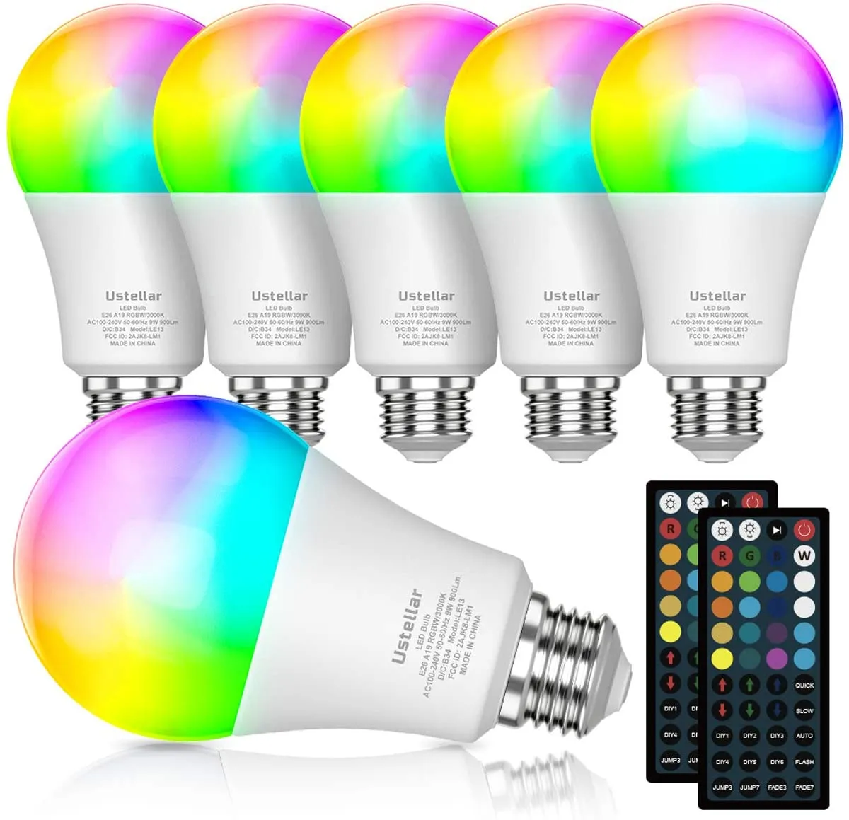 Ustellar 9W bec LED RGBW E26 3000K 2 bucati colorat
