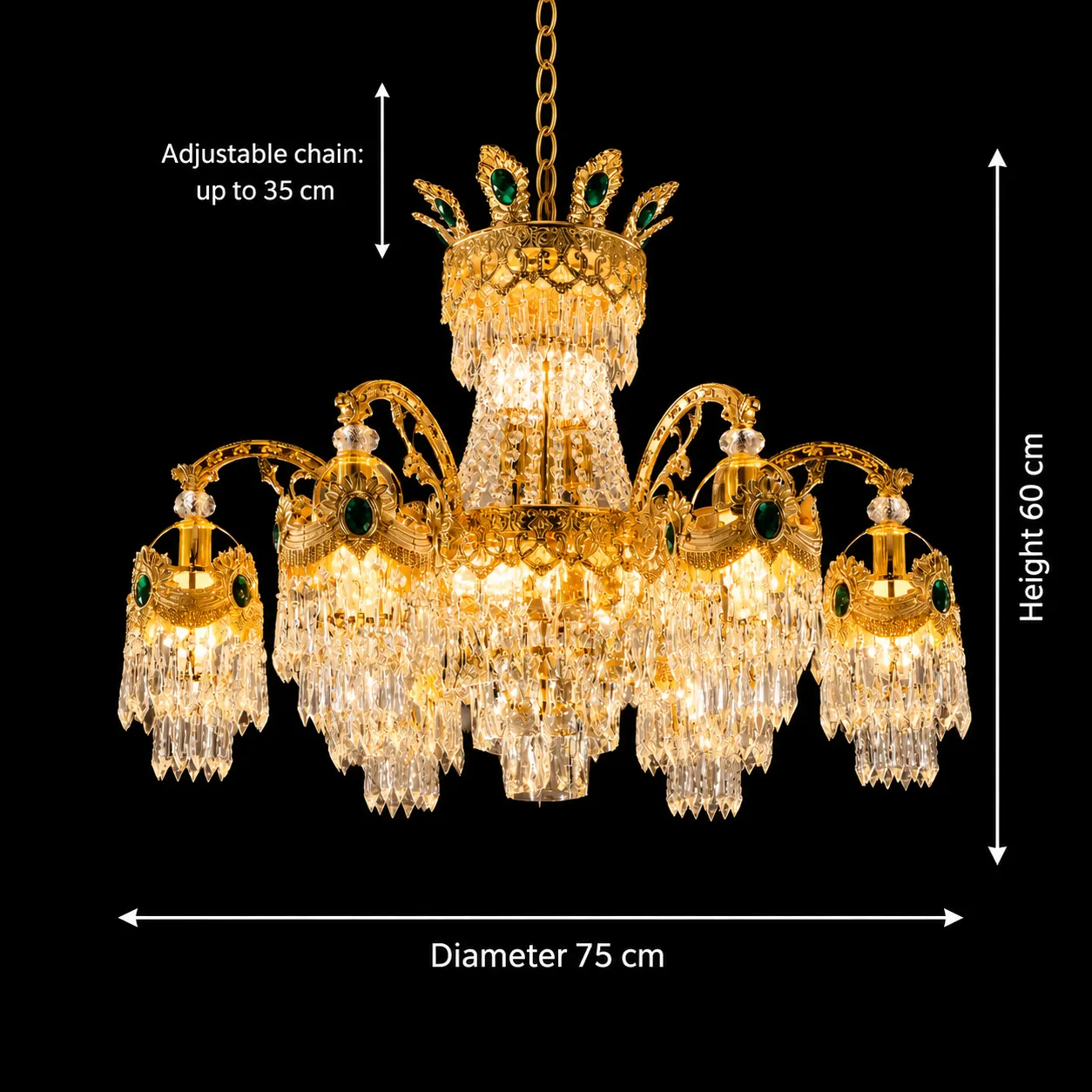 Alessandro Design Candelabru cristal 10xE14 D75 auriu reglabil