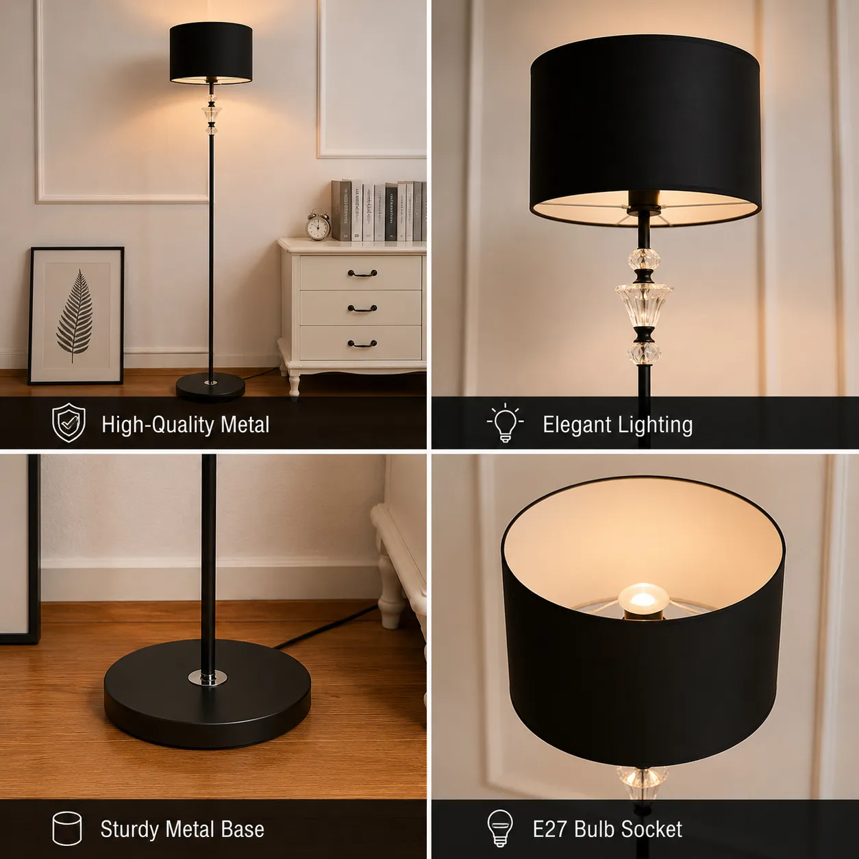 Alessandro Design PAVLODAR lampadar E27 165cm negru cristal