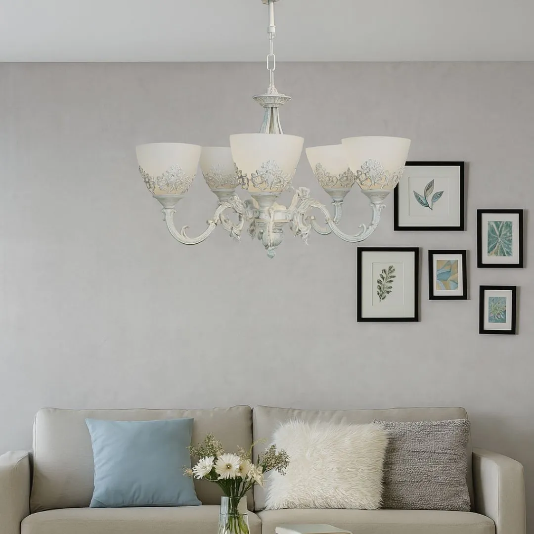 Alessandro Design Cottage lustră vintage albă 5xE27 Ø50cm interior