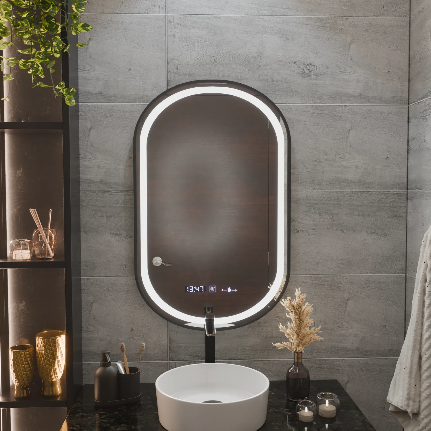 Alessandro Design Helmut Oglindă LED Neagră 45x90 Touch