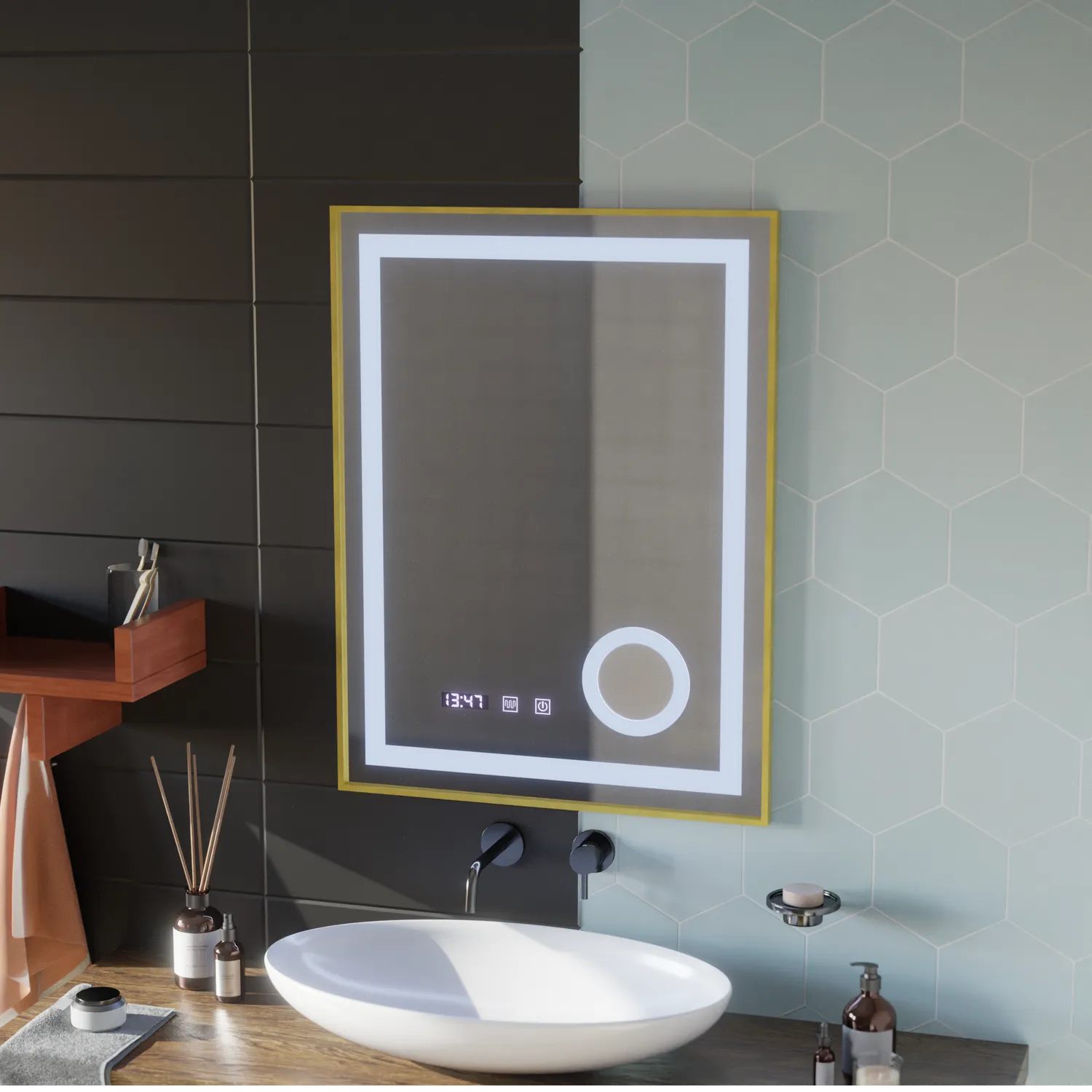 Alessandro Design CLARUS Oglinda LED Aurie 60x80cm Touch