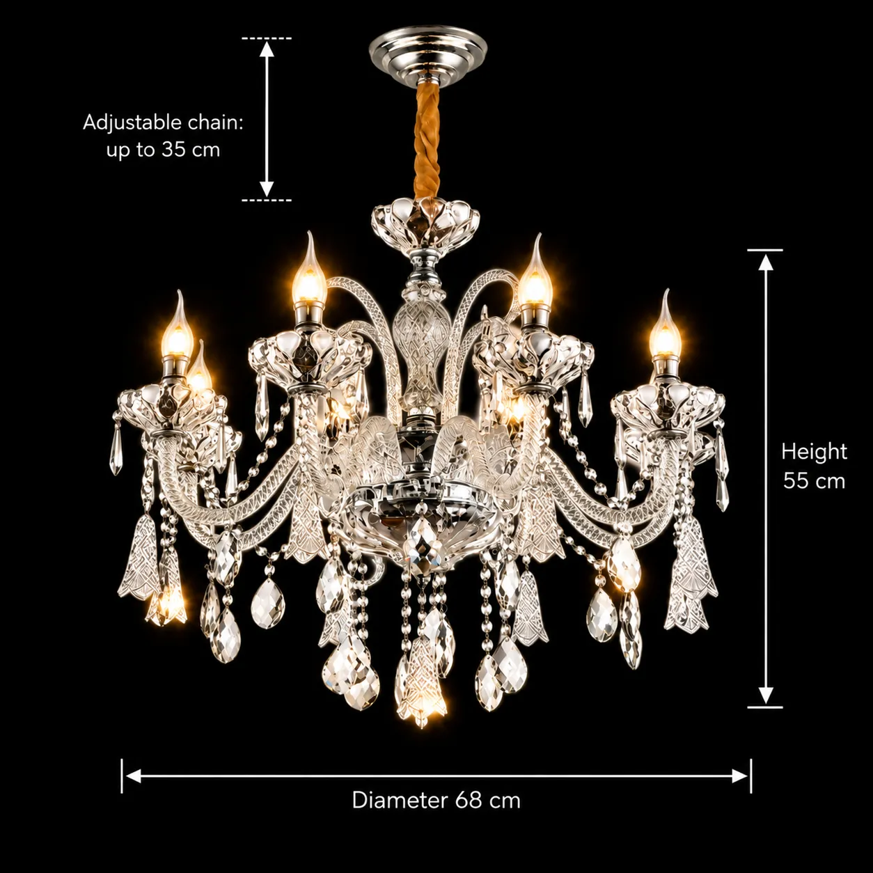 Alessandro Design Crystal candelabru cristal 6xE14 D68cm argintiu
