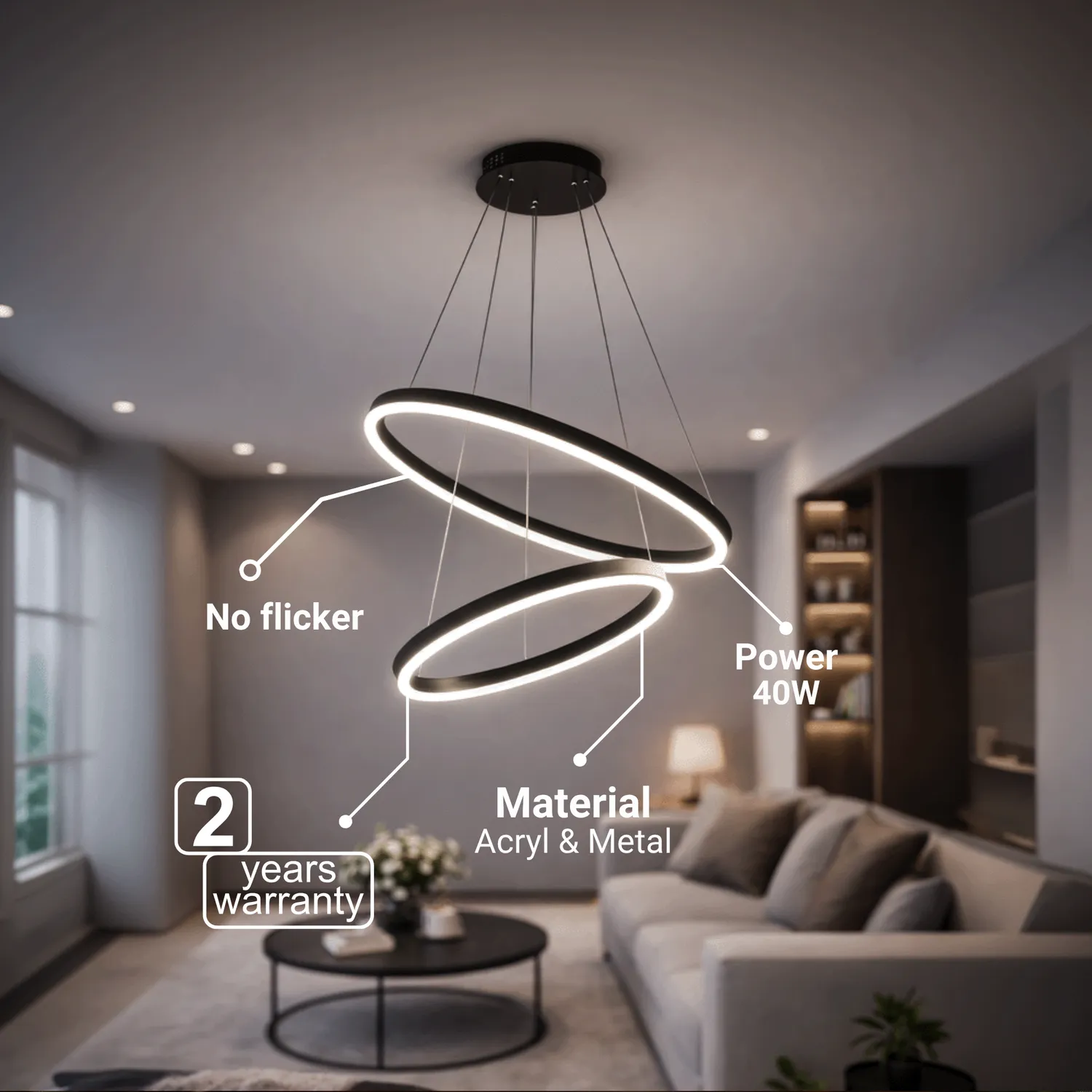 Alessandro Design Casiana lustră LED neagră 40W dimabilă