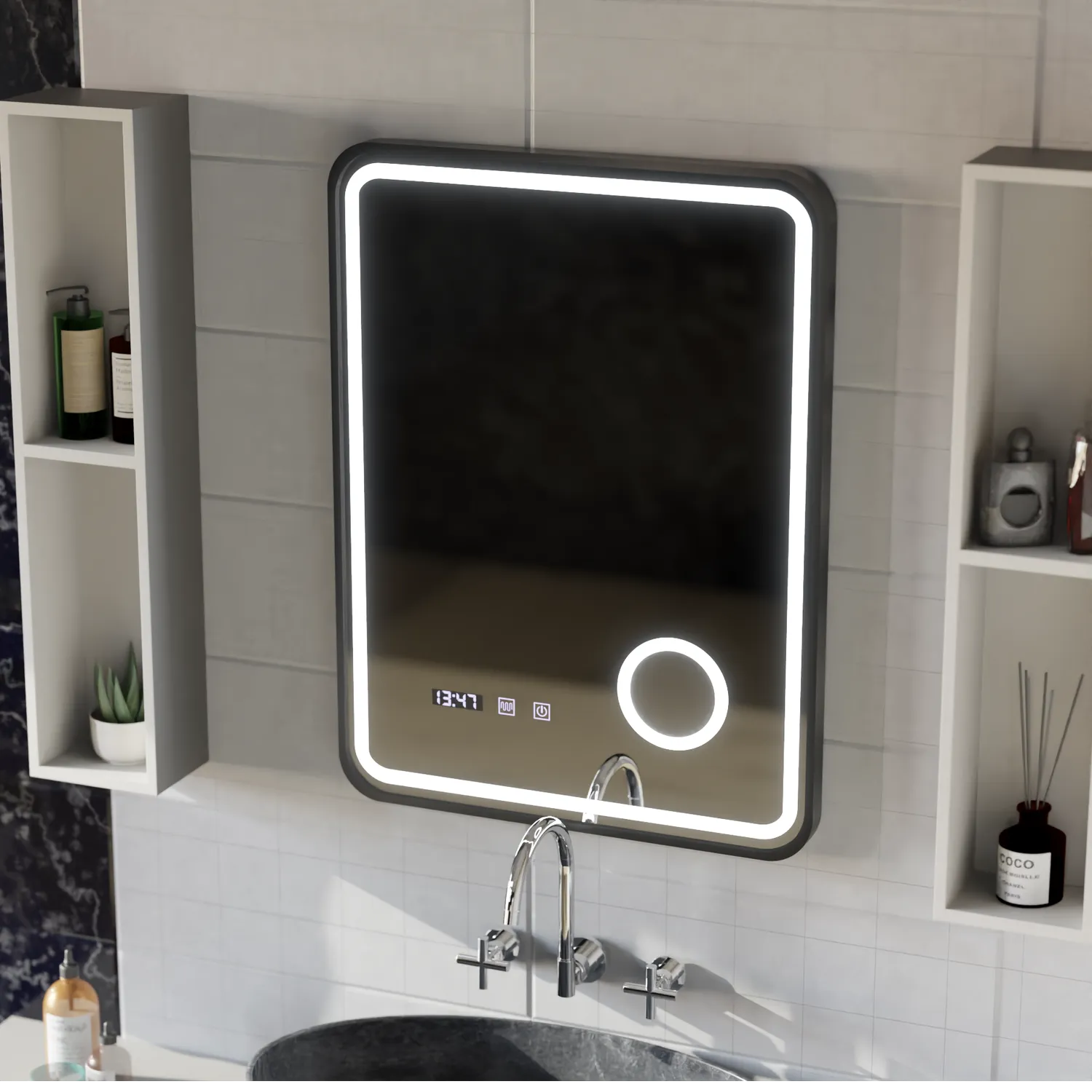 Alessandro Design Ulrich oglindă LED neagră 75x90cm dezaburire