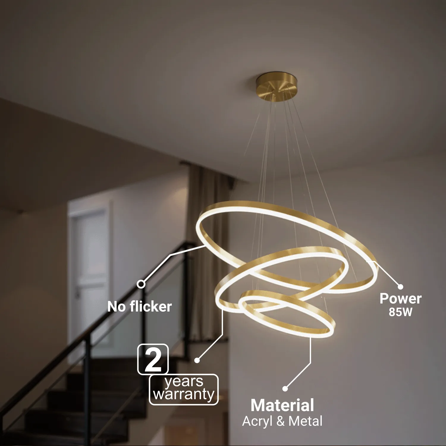 Alessandro Design ELIZABETH lustra LED 85W aurie 3 cercuri