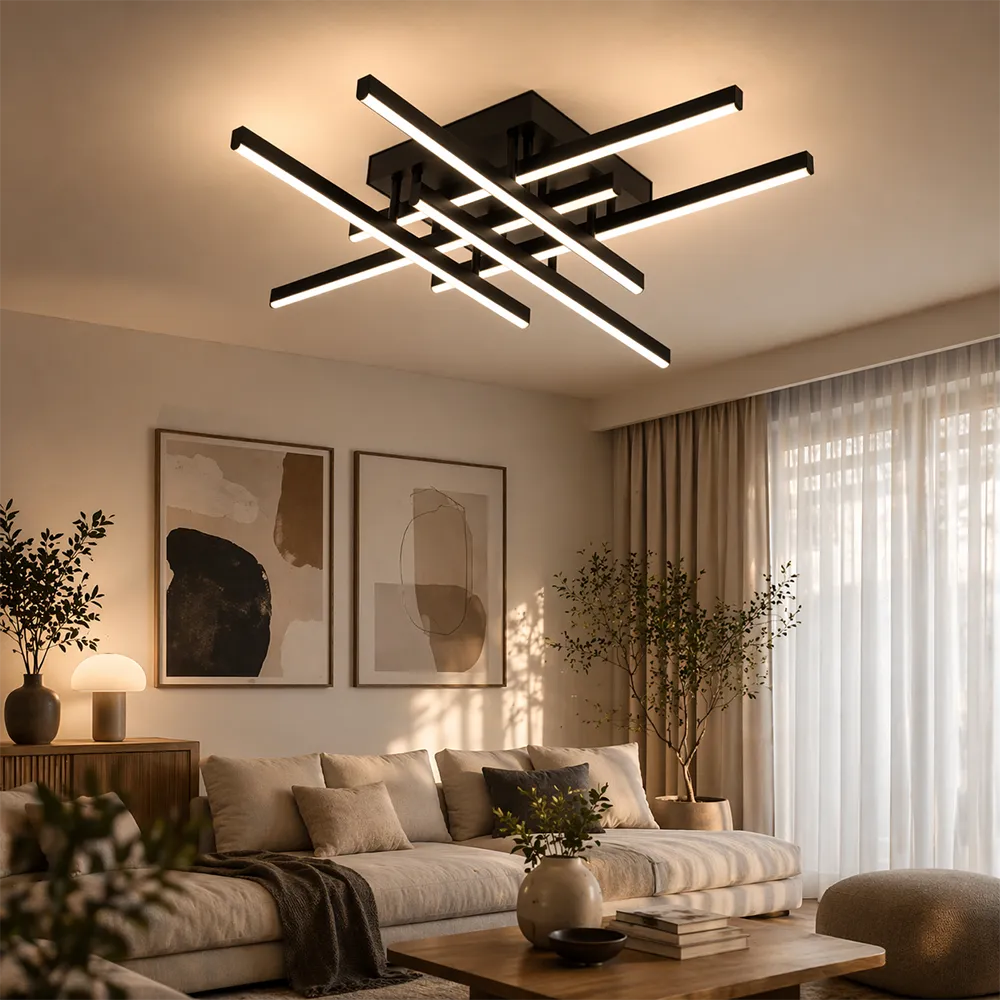 Alessandro Design Linex lustra LED 81W neagra liniara 6 brate