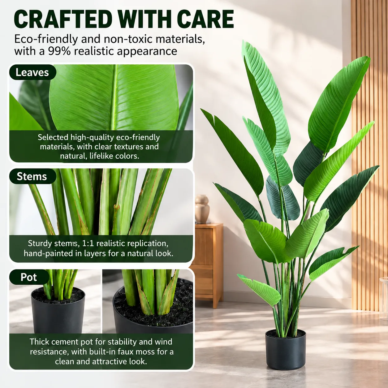 Alessandro Design Strelitzia planta artificiala 250 cm verde