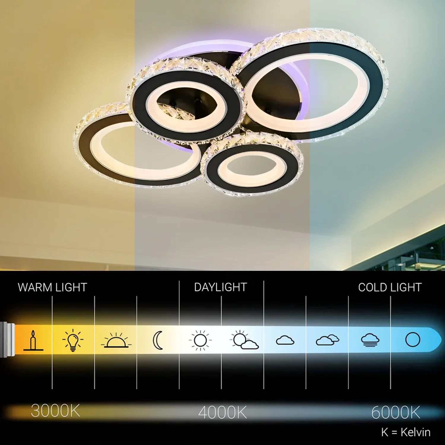 Alessandro Design Nova Rotonda 82W lustra LED cristale RGB negru