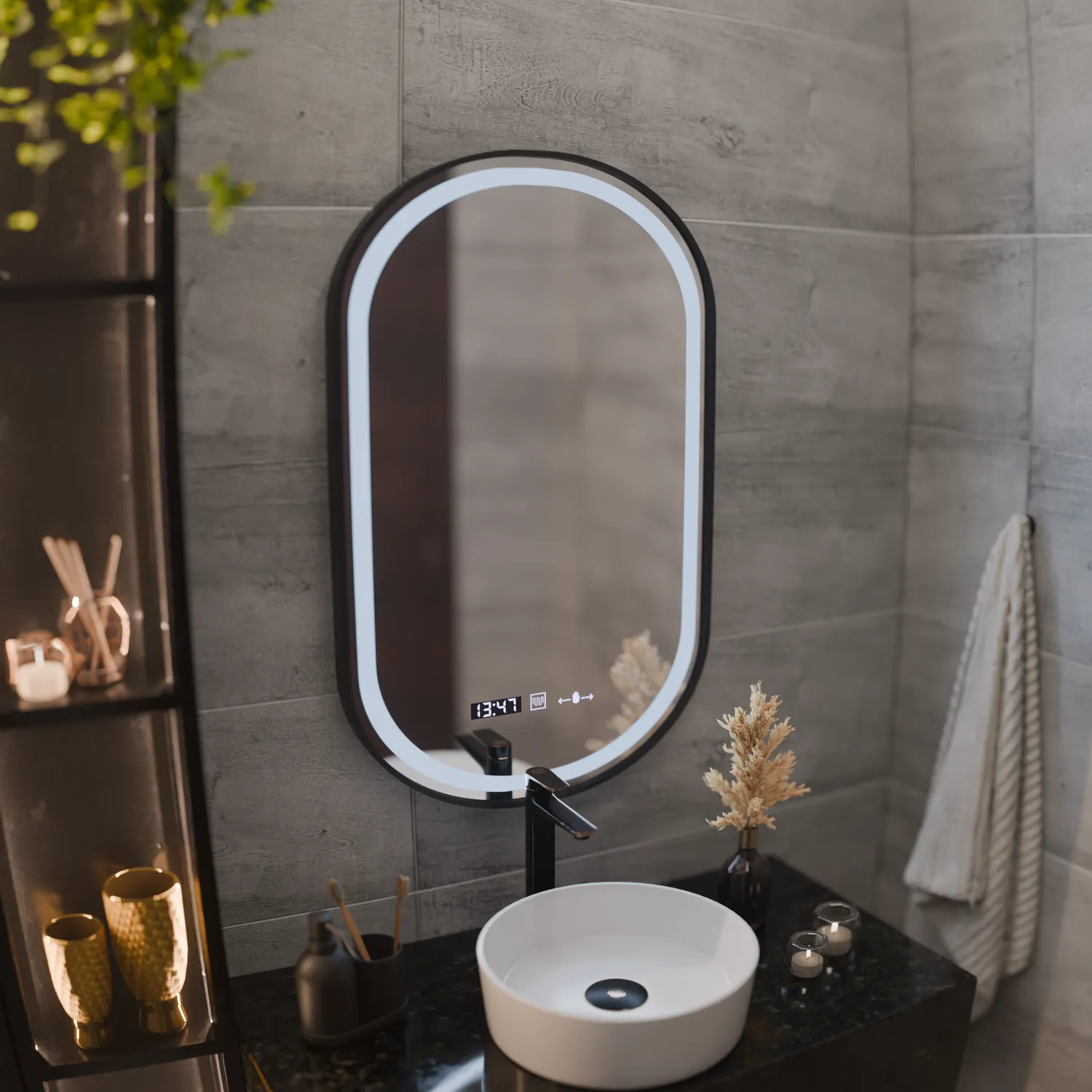 Alessandro Design Helmut Oglindă LED Neagră 45x90 Touch