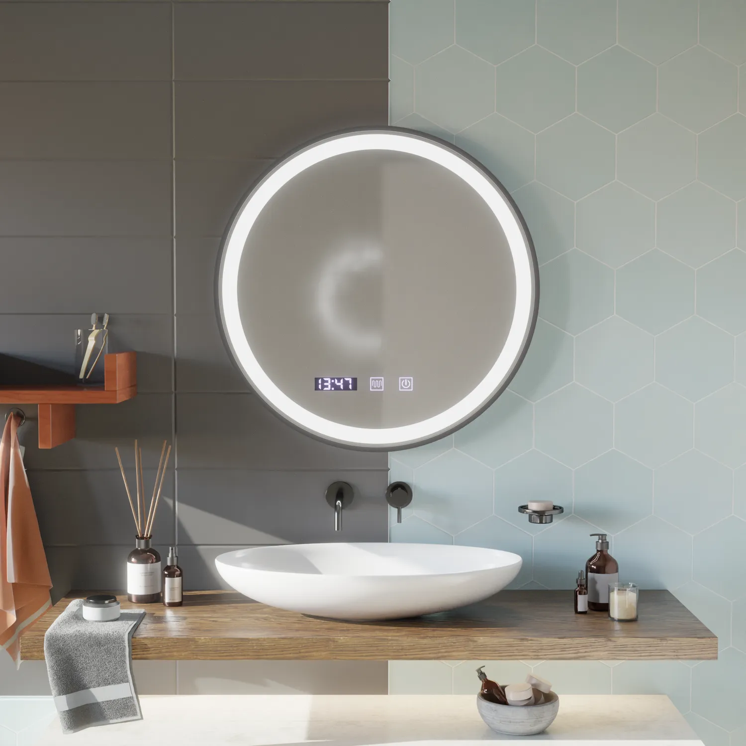 Alessandro Design NOVARA oglinda LED touch 70cm rama neagra