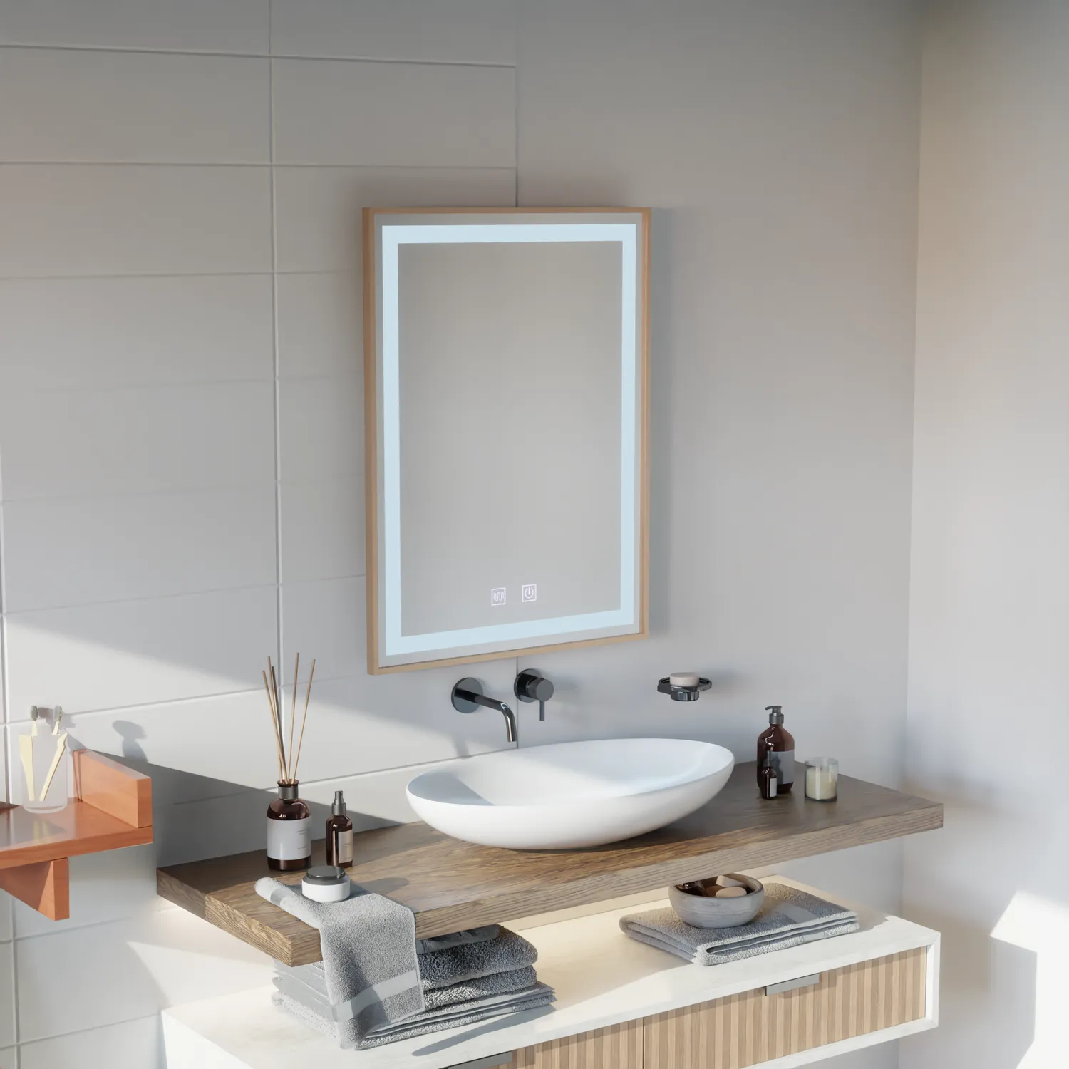 Alessandro Design Kariri Oglinda LED Baie 60x80 Rose Gold Antiaburire