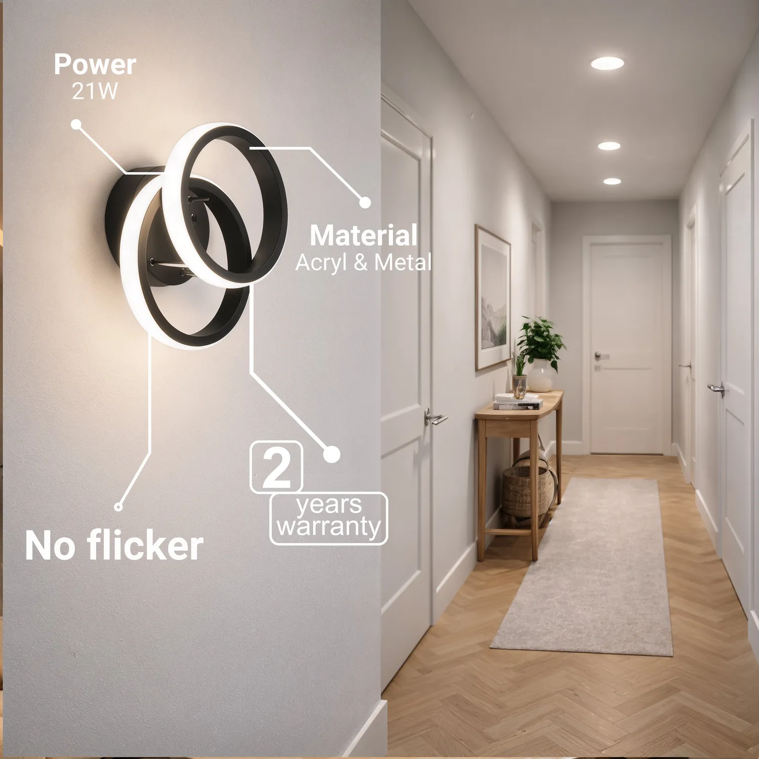 Alessandro Design Vertex Circula lustra LED 21W neagra 2 cercuri