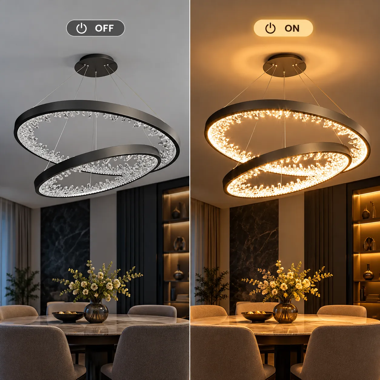 Alessandro Design lustra LED suspendata 2 cercuri neagra 60cm
