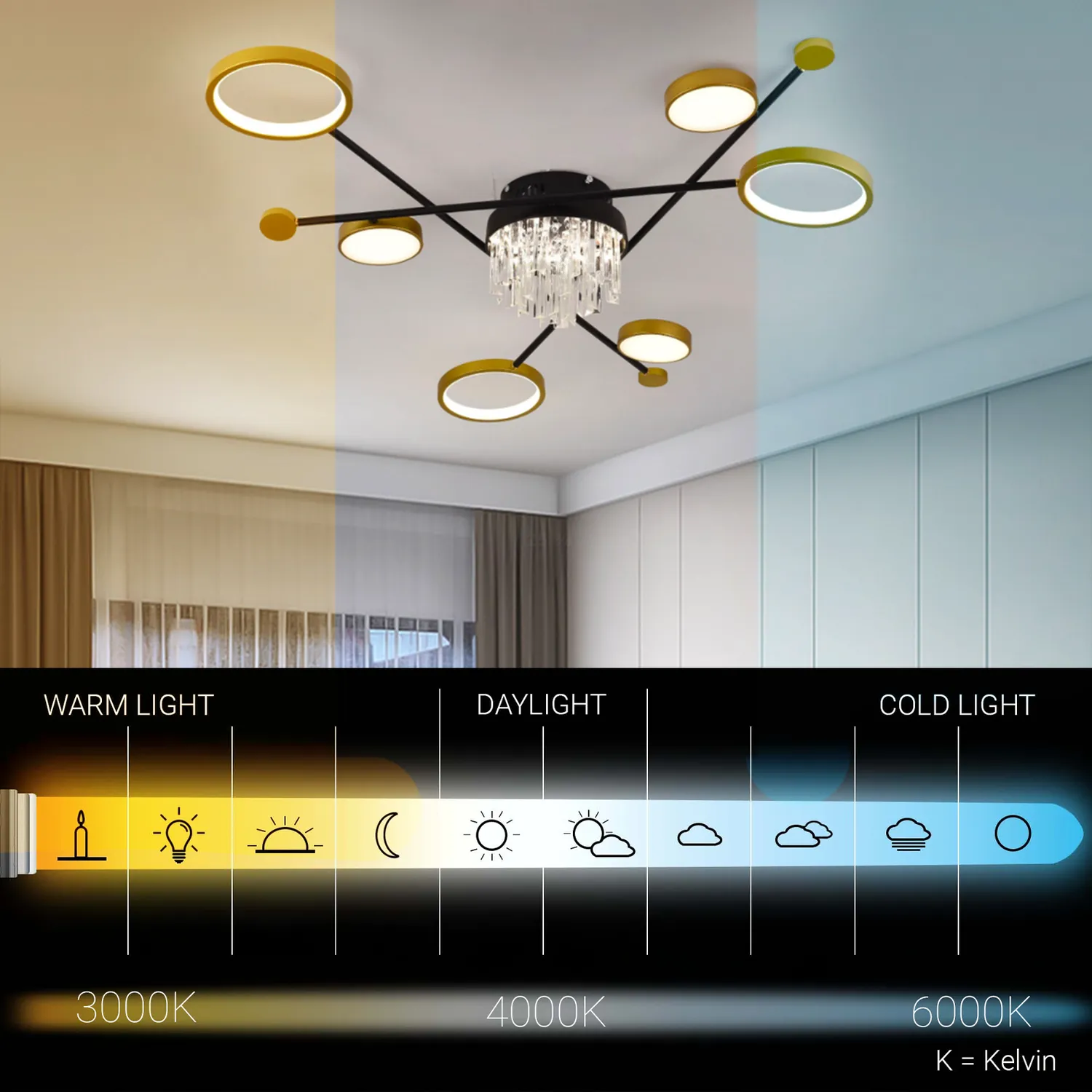 Alessandro Design Guida lustra LED negru-auriu 38W dimabila