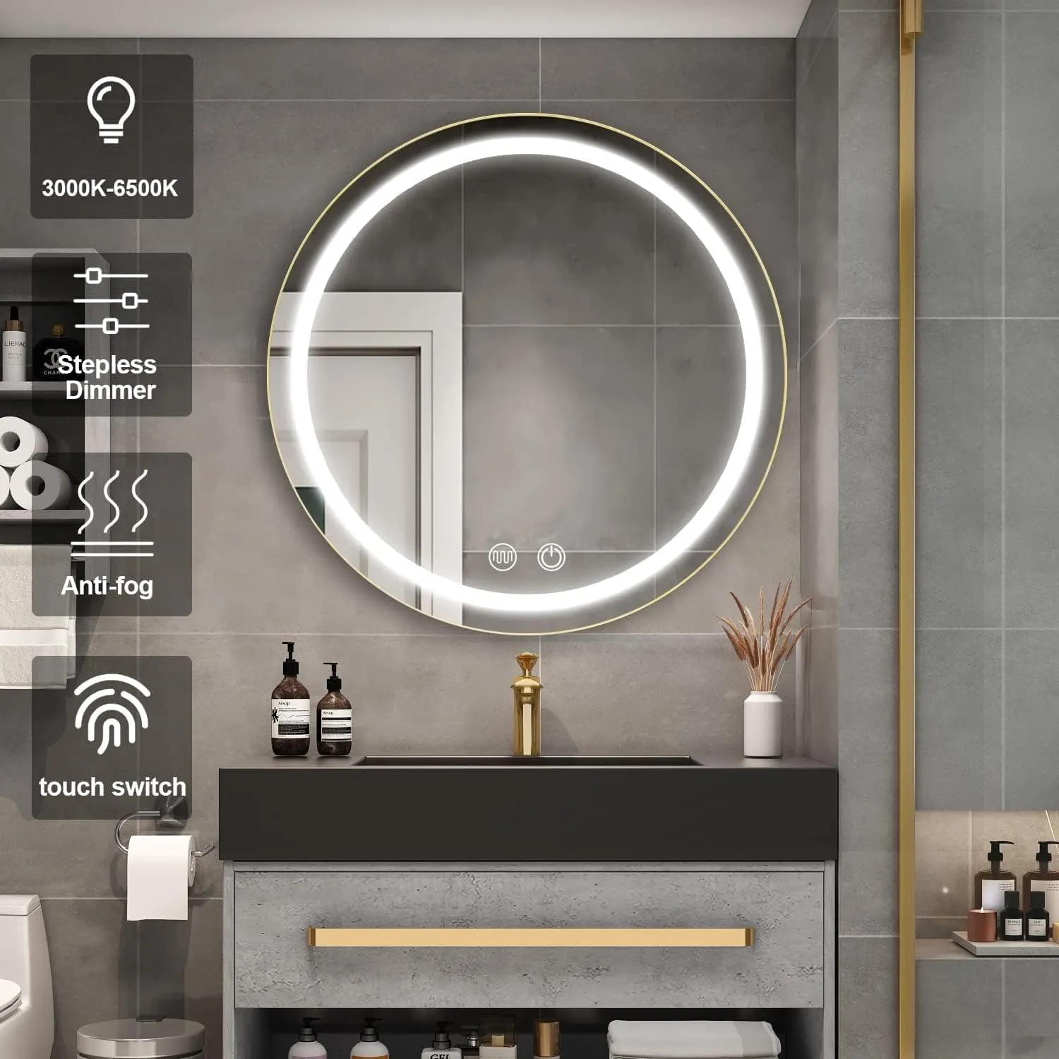 Alessandro Design oglinda LED dulap rotunda 50x50cm neagra