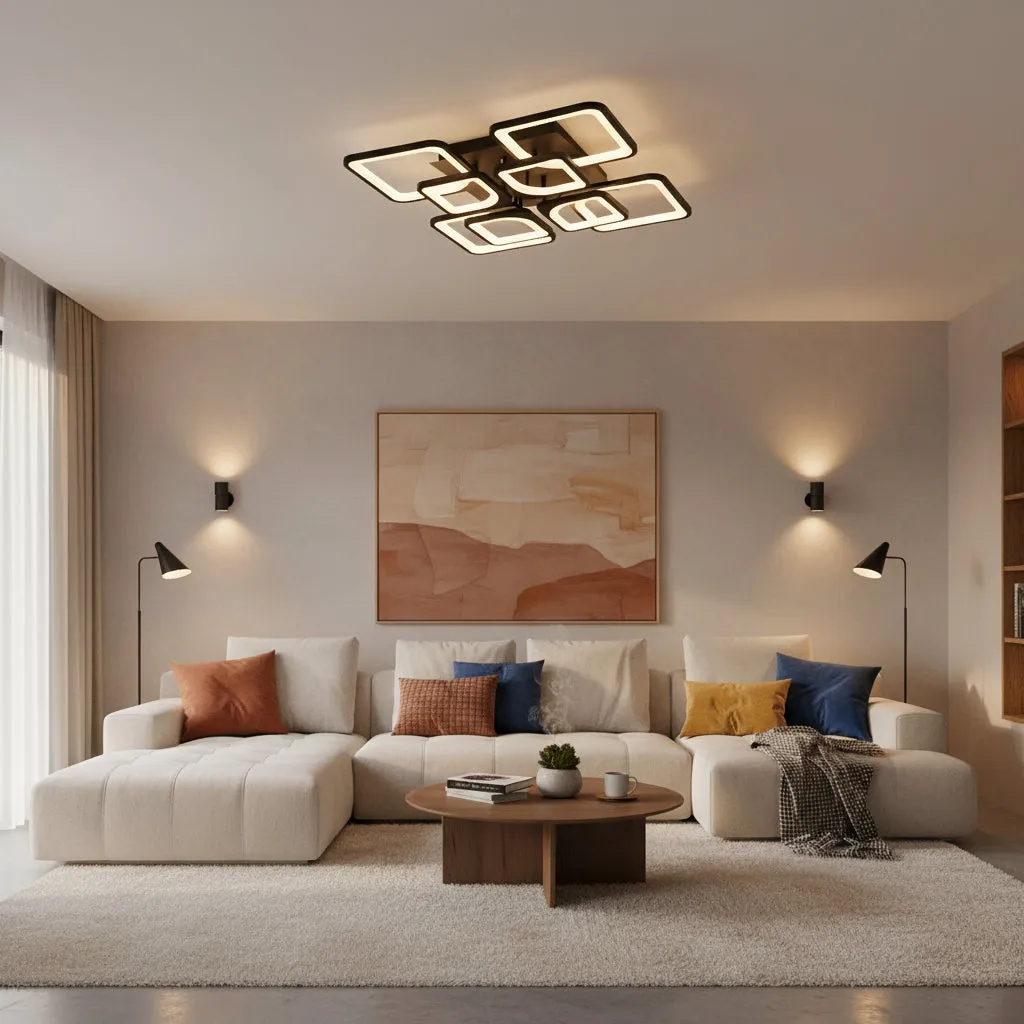 Alessandro Design Zoe lustra LED 138W neagra 8 patrate