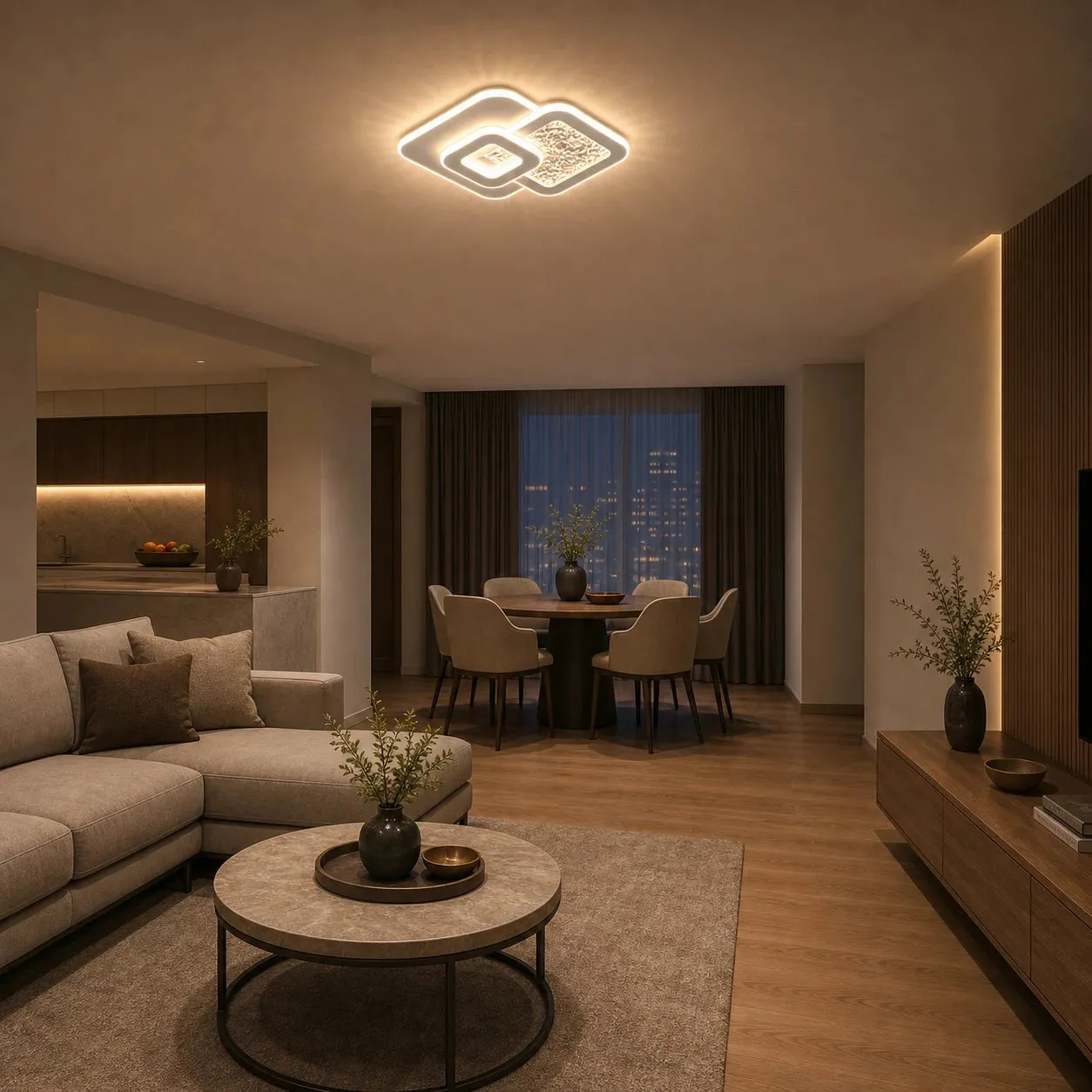 Alessandro Design Kompacto 56W lustră LED albă 3 pătrate dimabilă