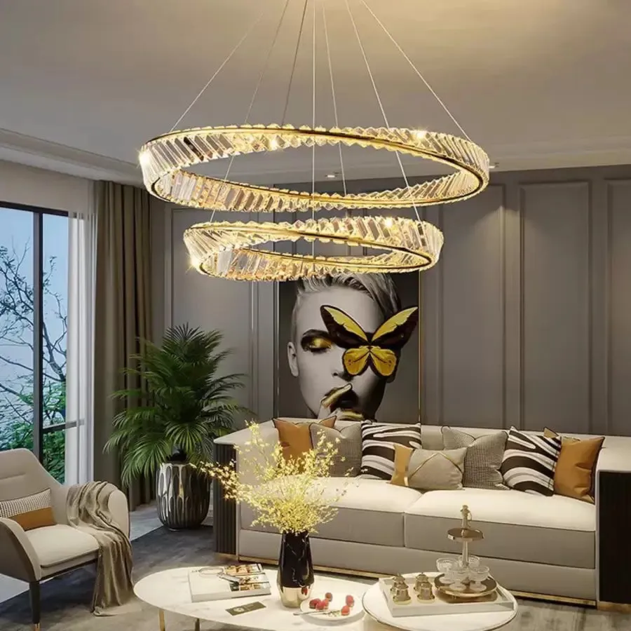 Alessandro Design Cairo 98W lustra LED cristale aurie 2 cercuri