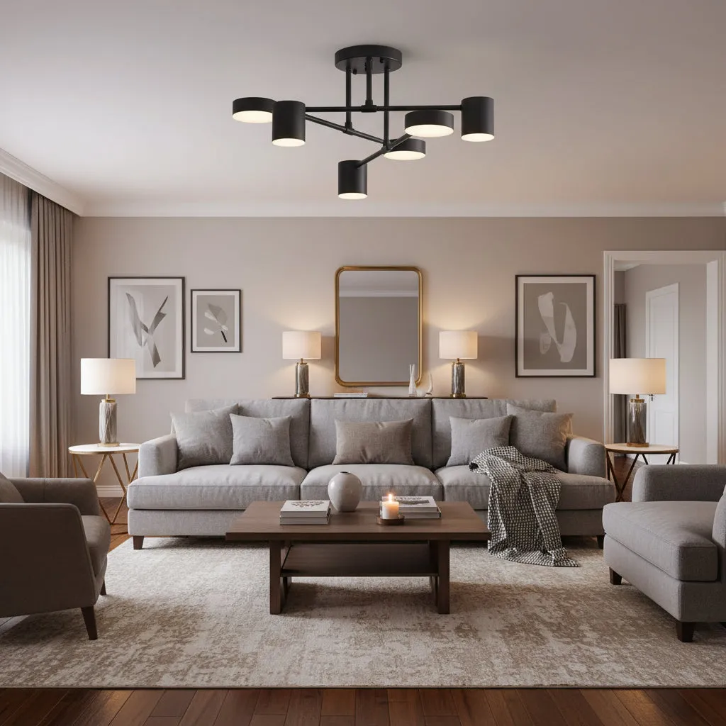 Alessandro Design Galios lustra LED neagra 26W 6 elemente