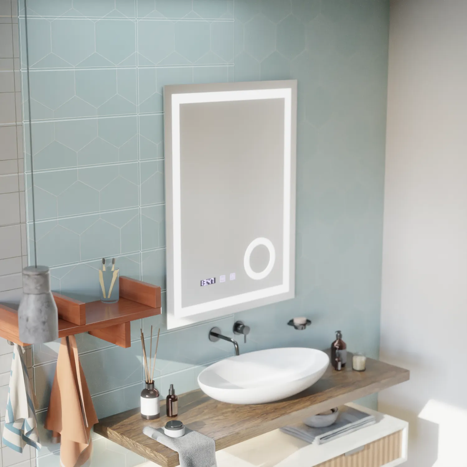 Alessandro Design NIVERA oglinda LED 60x80cm ceas dezaburire