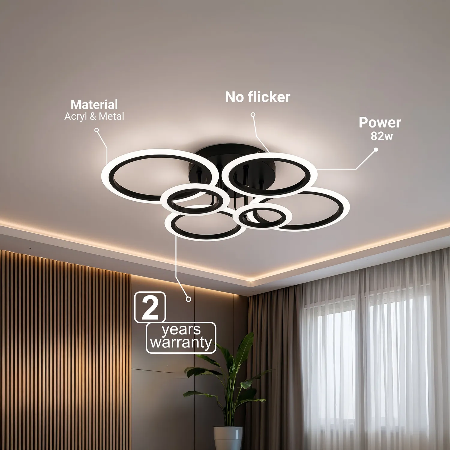 Alessandro Design BETTY lustra LED 82W neagra 6 cercuri
