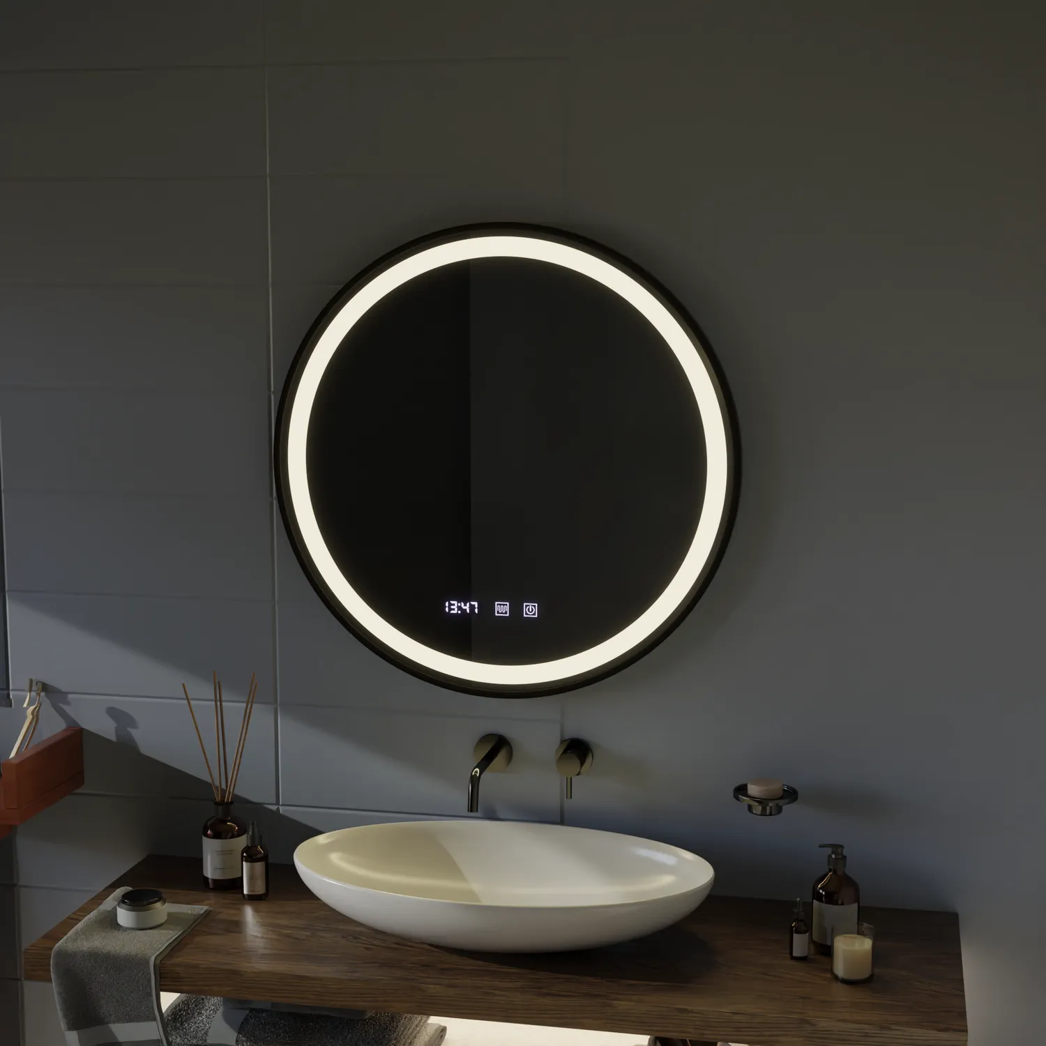 Alessandro Design Novara oglinda LED 50 cm neagra dezaburire