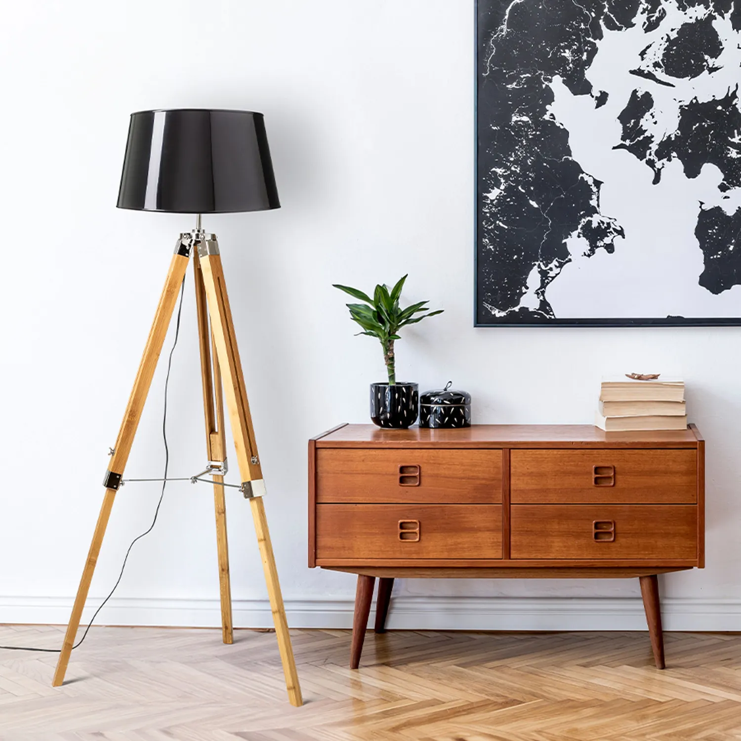 Rendl Alvis Ridick lampadar negru auriu bambus E27