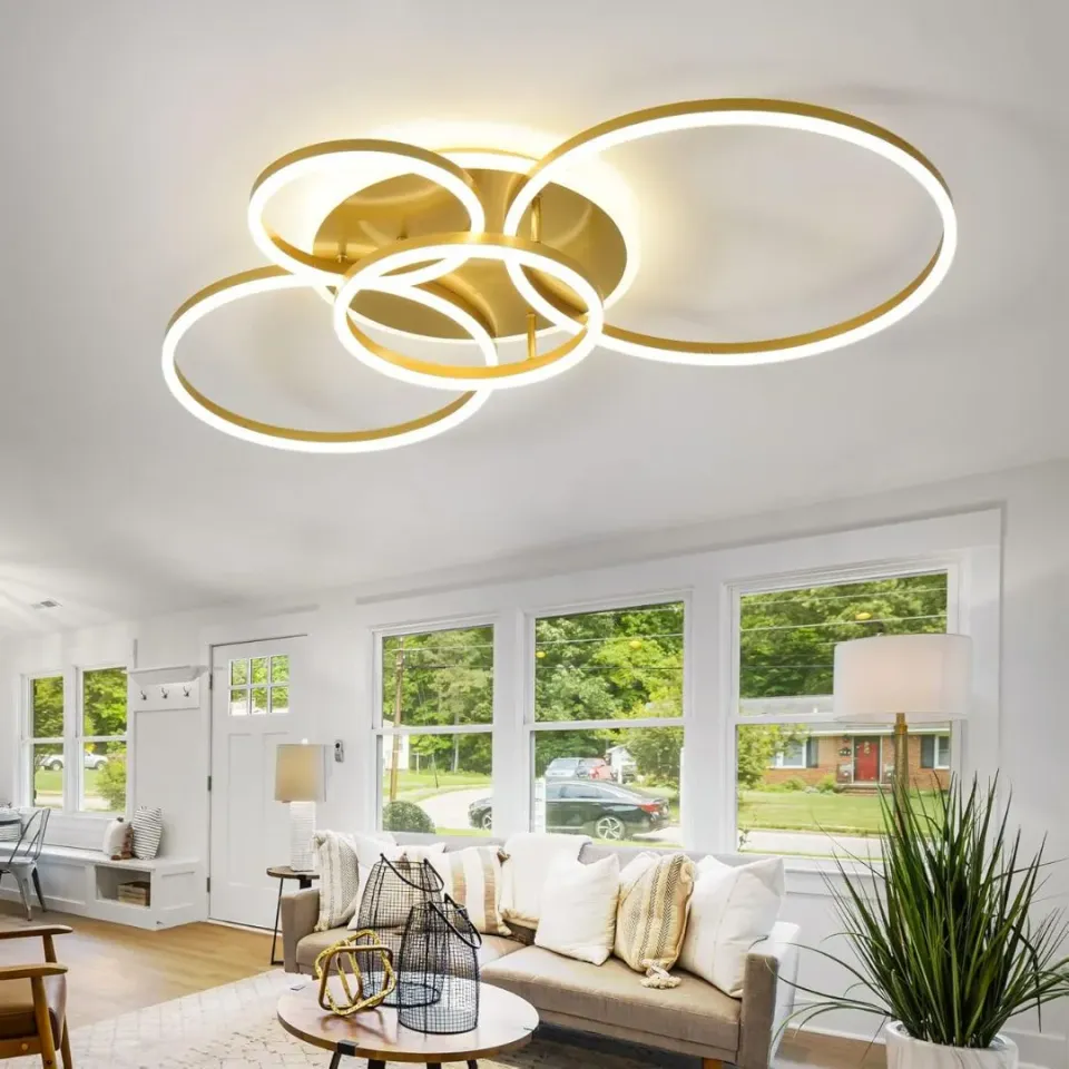 Rinova lustra LED 4 cercuri 112W aurie dimabila telecomanda
