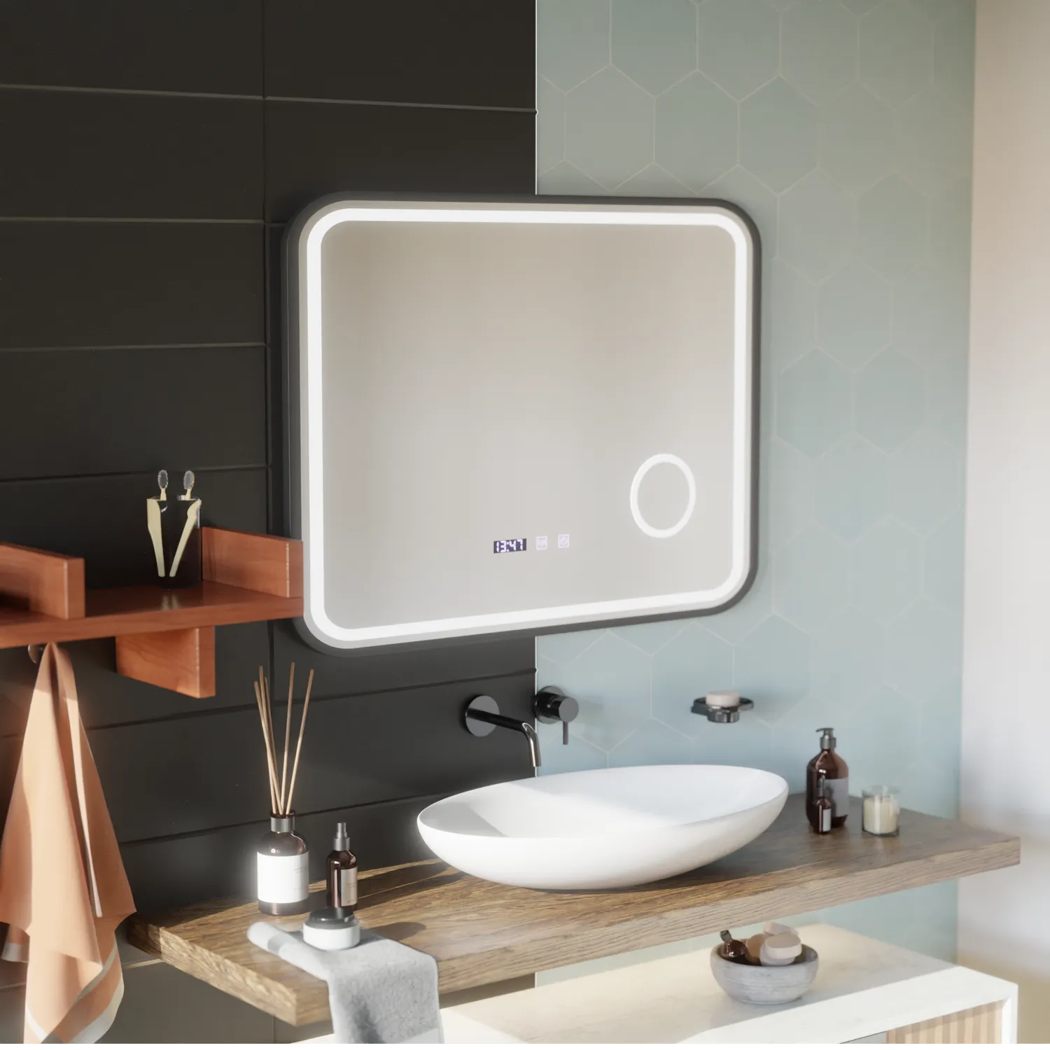 Alessandro Design Bernd oglindă LED baie 80x60 negru