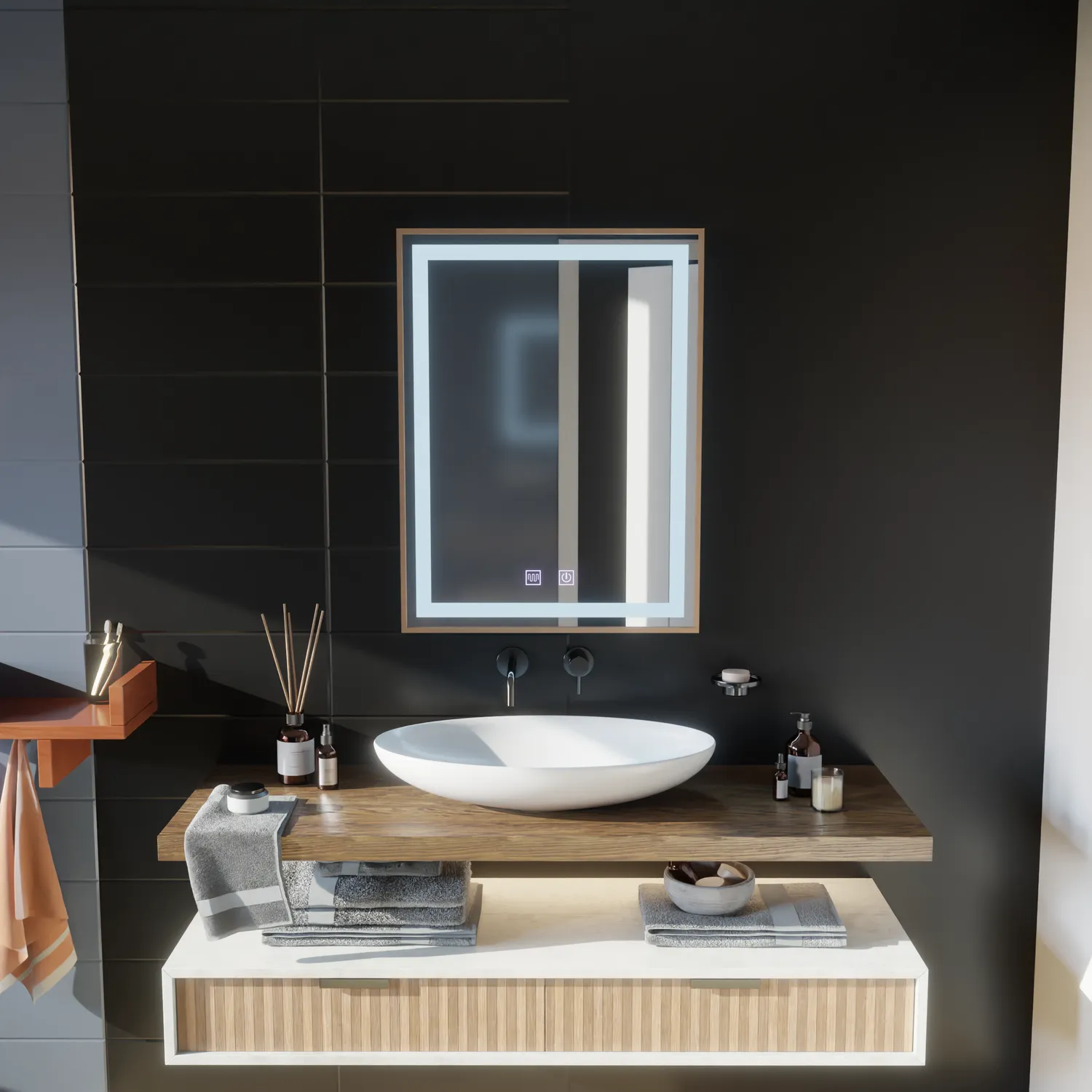 Alessandro Design Kariri Oglinda LED Baie 60x80 Rose Gold Antiaburire