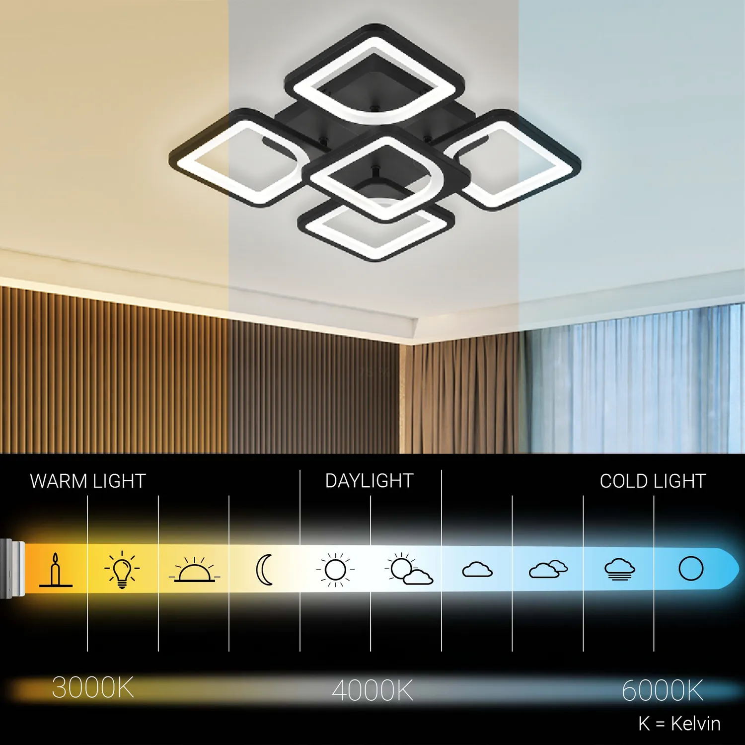 Alessandro Design Zoe 65W lustra LED neagra 5 patrate dimabila