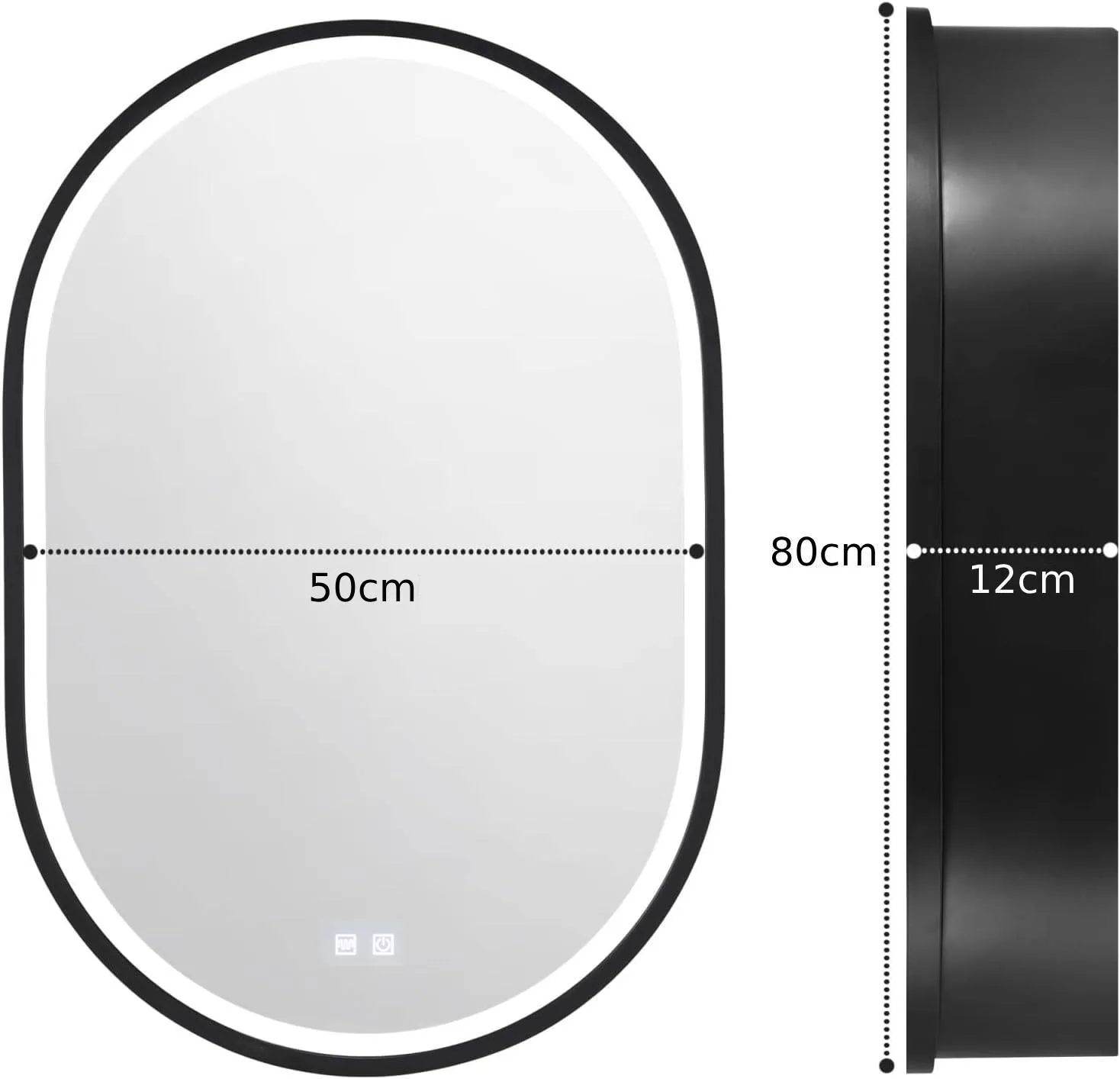 Alessandro Design 50x80cm oglinda LED ovala cu dulap neagra