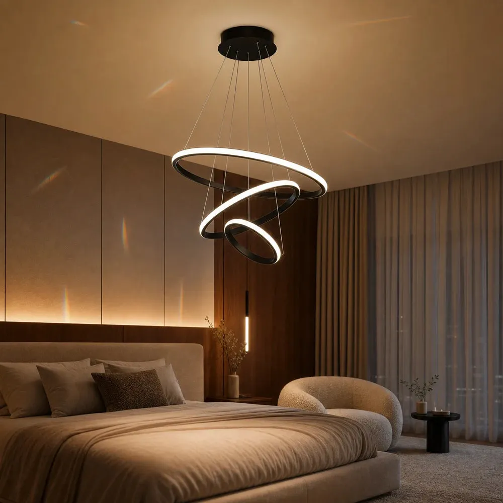 Alessandro Design Ricci 81W candelabru LED negru 3 cercuri